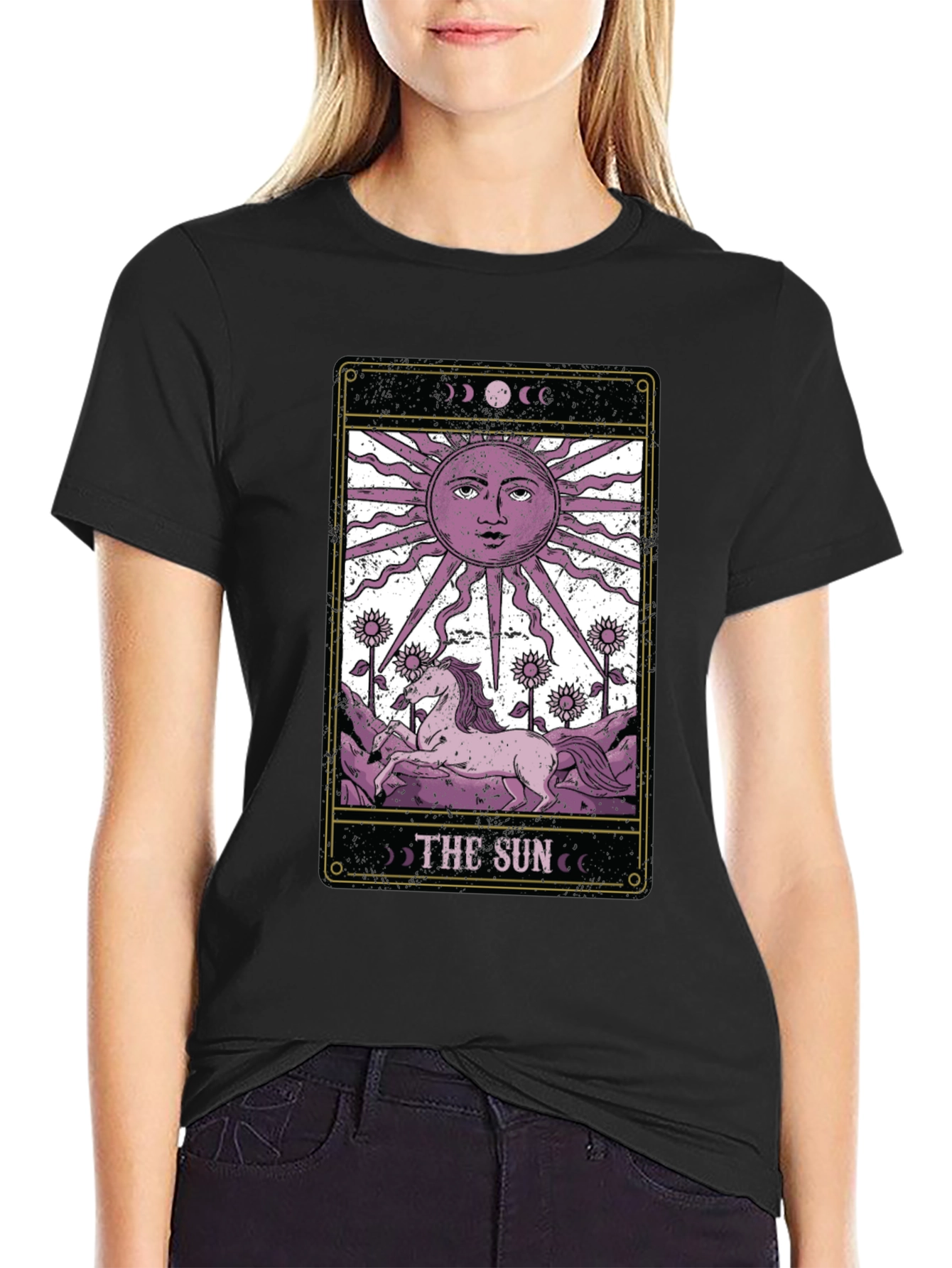 Black The Sun Tarot Card T-Shirt - Mystical Graphic Tee view 2