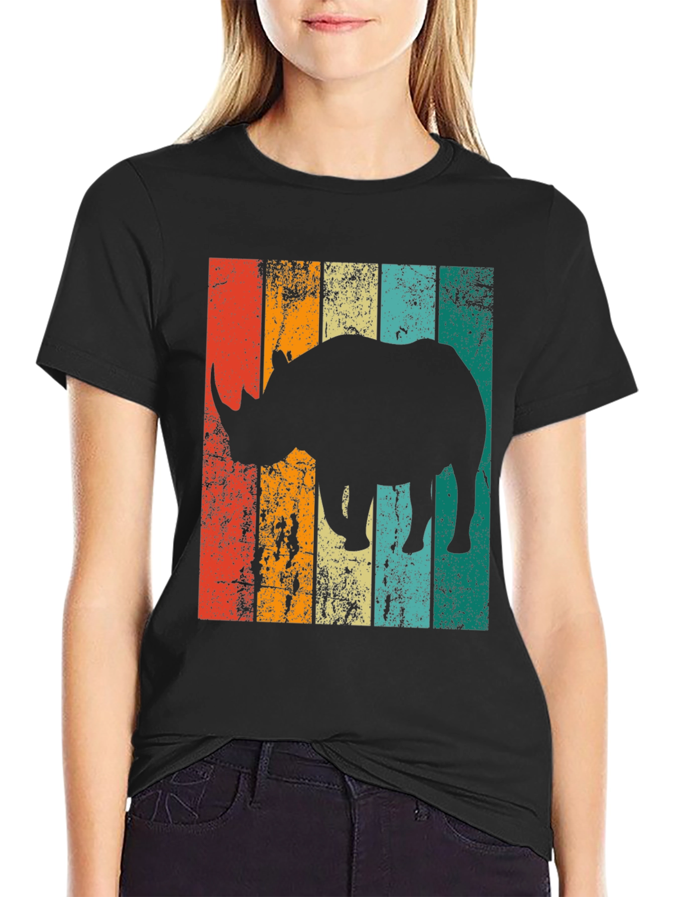 Black Retro Rhino Graphic T-Shirt - Vintage Style Men's Tee view 2