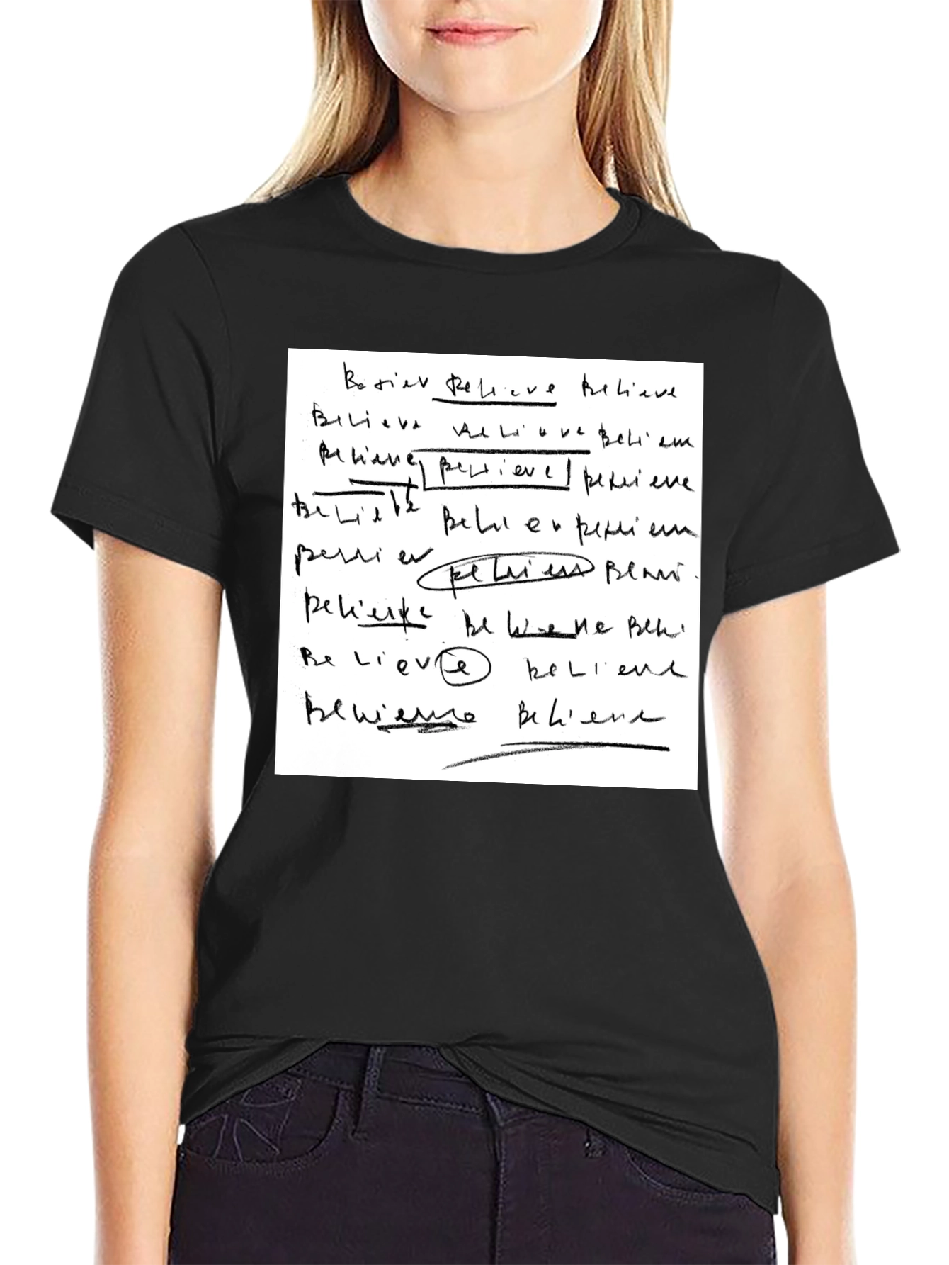 Black Believe Handwriting Graphic T-Shirt view 2