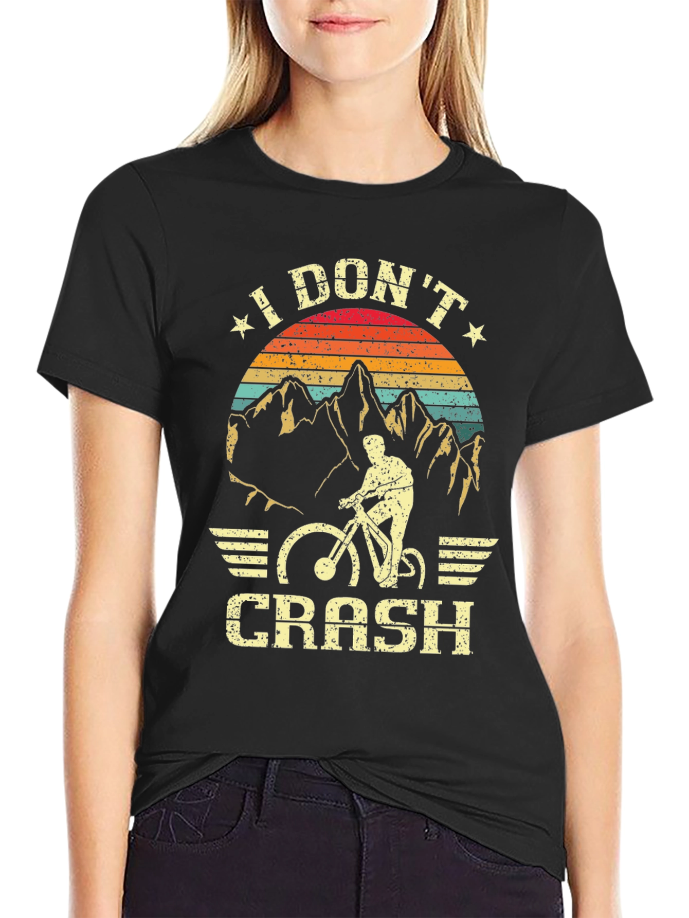 Black I Don't Crash Mountain Bike T-Shirt view 2