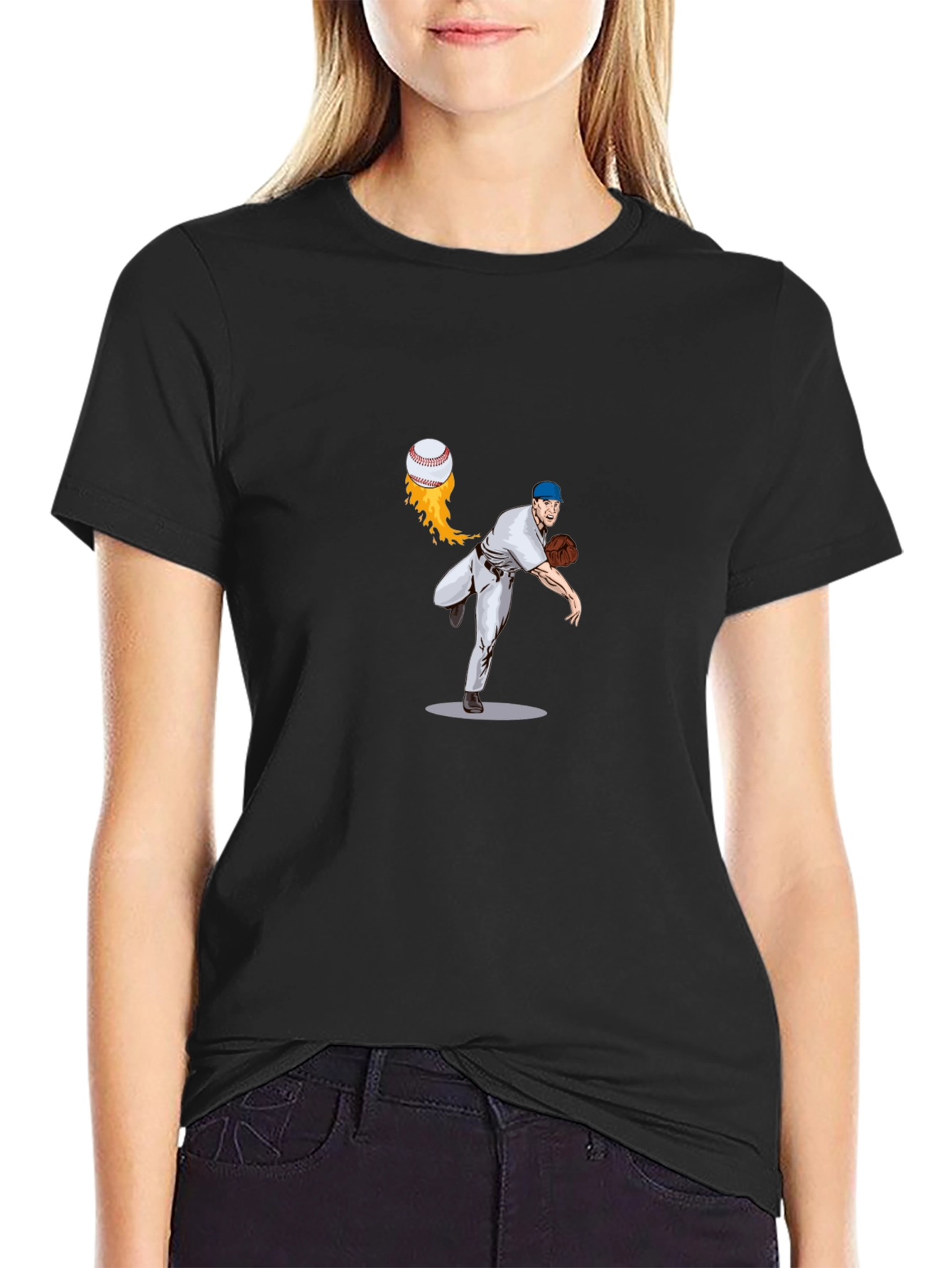 Black Baseball Pitcher T-Shirt view 2