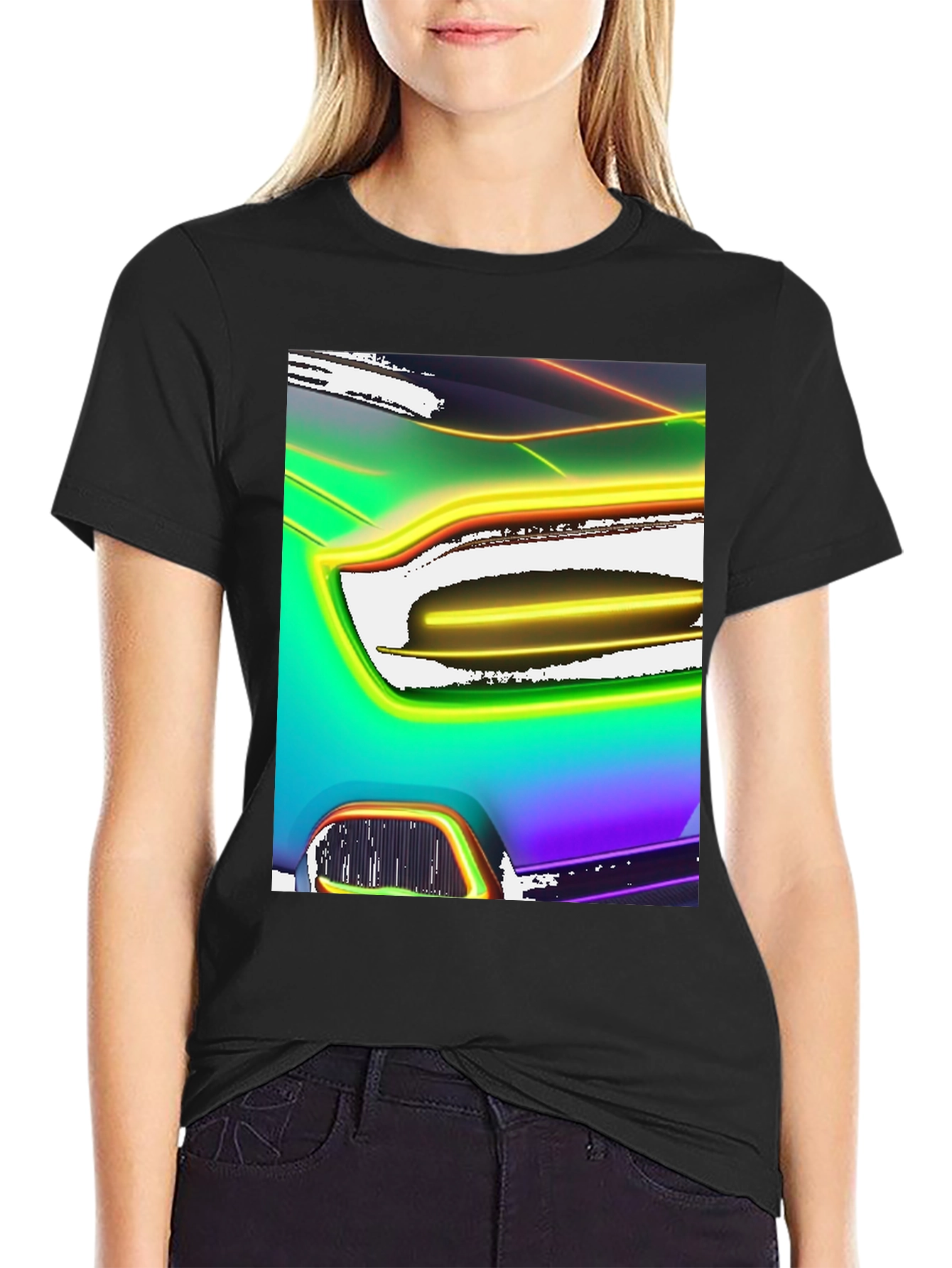 Black Neon Car Graphic Black T-Shirt view 2