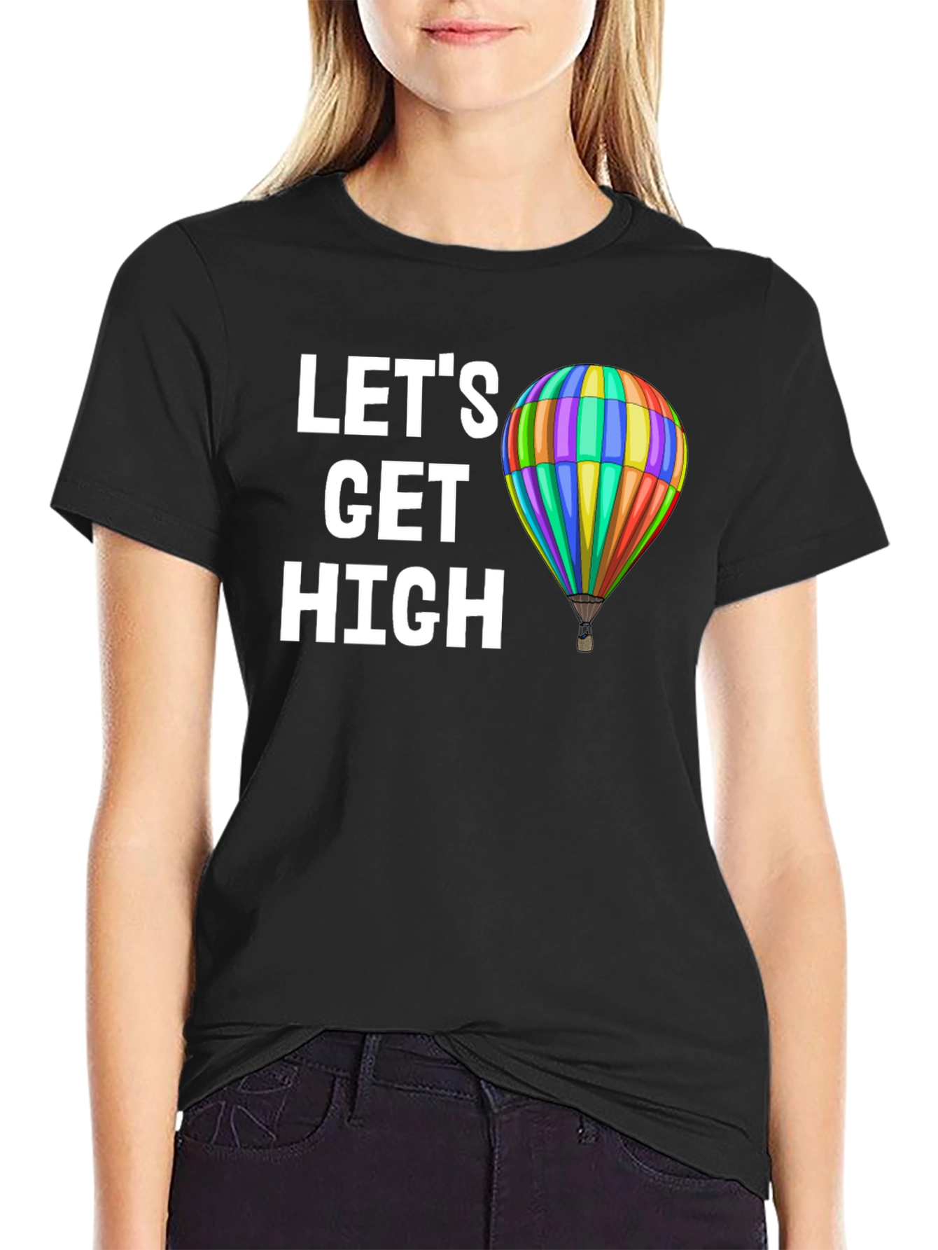 Black Let's Get High Hot Air Balloon Graphic Tee view 2