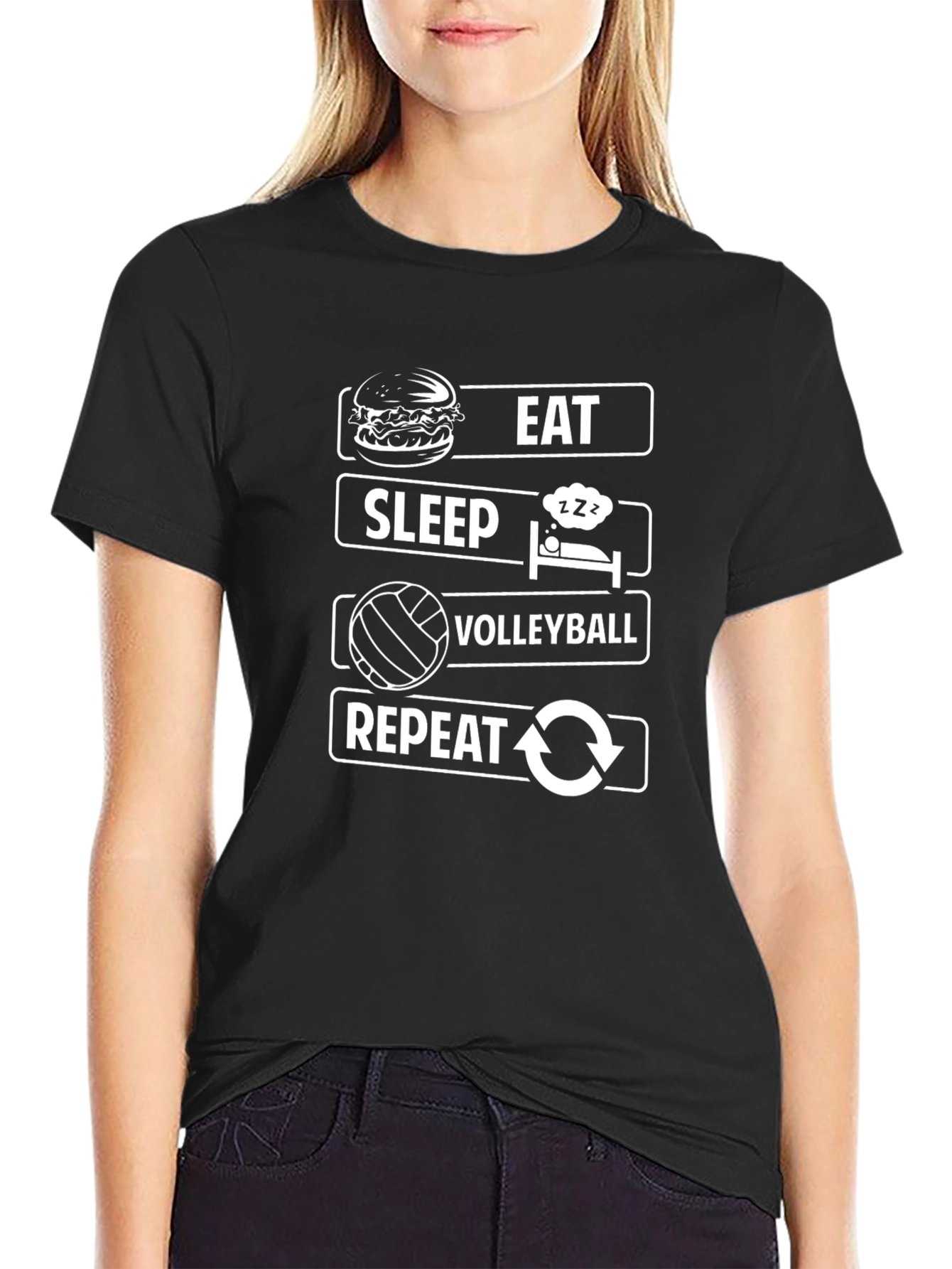 Black Eat Sleep Volleyball Repeat T-Shirt view 2