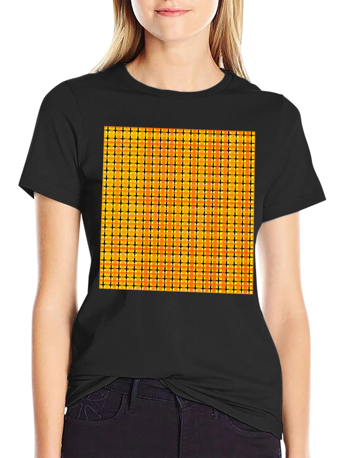 Black Men's Black Tee with Colorful Grid Pattern view 2