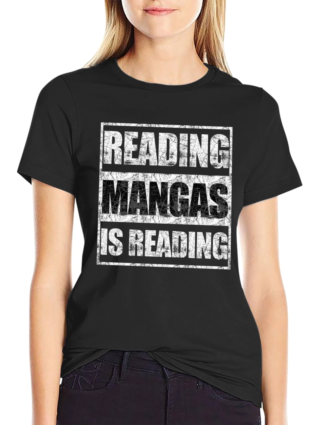 Black Reading Mangas T-Shirt - Funny Novelty Graphic Tee view 2