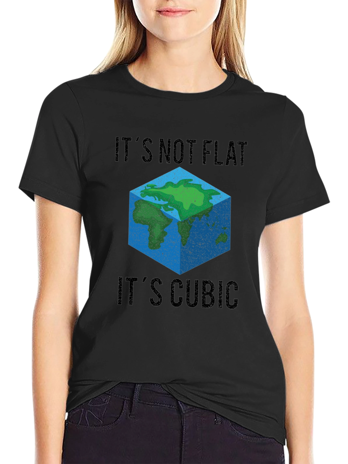 Black Cubic Earth T-Shirt - It's Not Flat! view 2