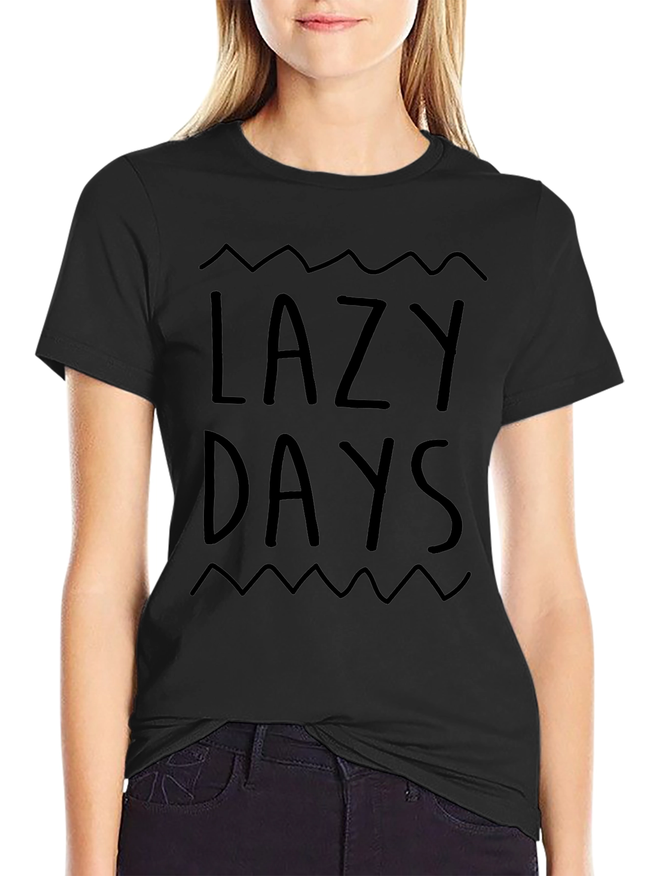 Black Lazy Days Black Graphic Tee - Relaxed Comfort view 2