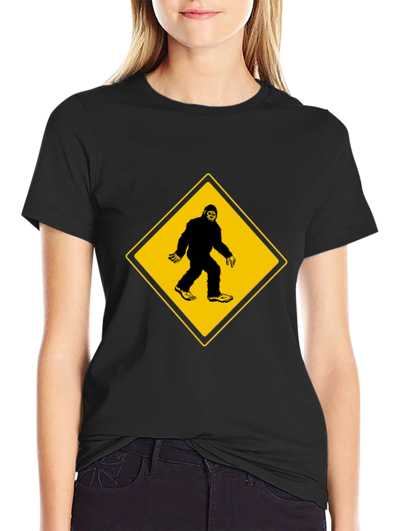 Black Bigfoot Crossing Men's Black T-Shirt view 2