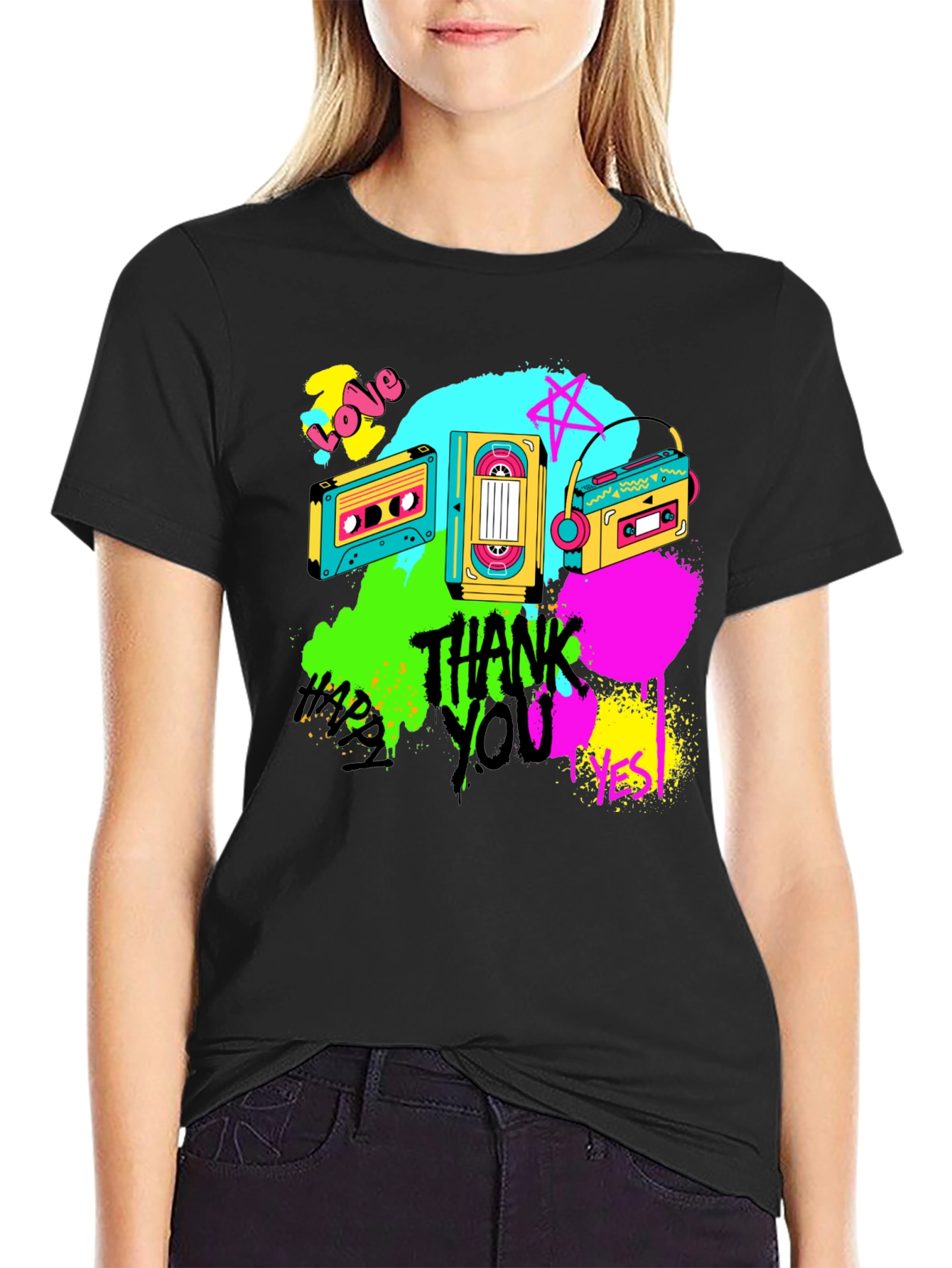 Black Retro Cassette Graphic T-Shirt - 80s Vibe view 2