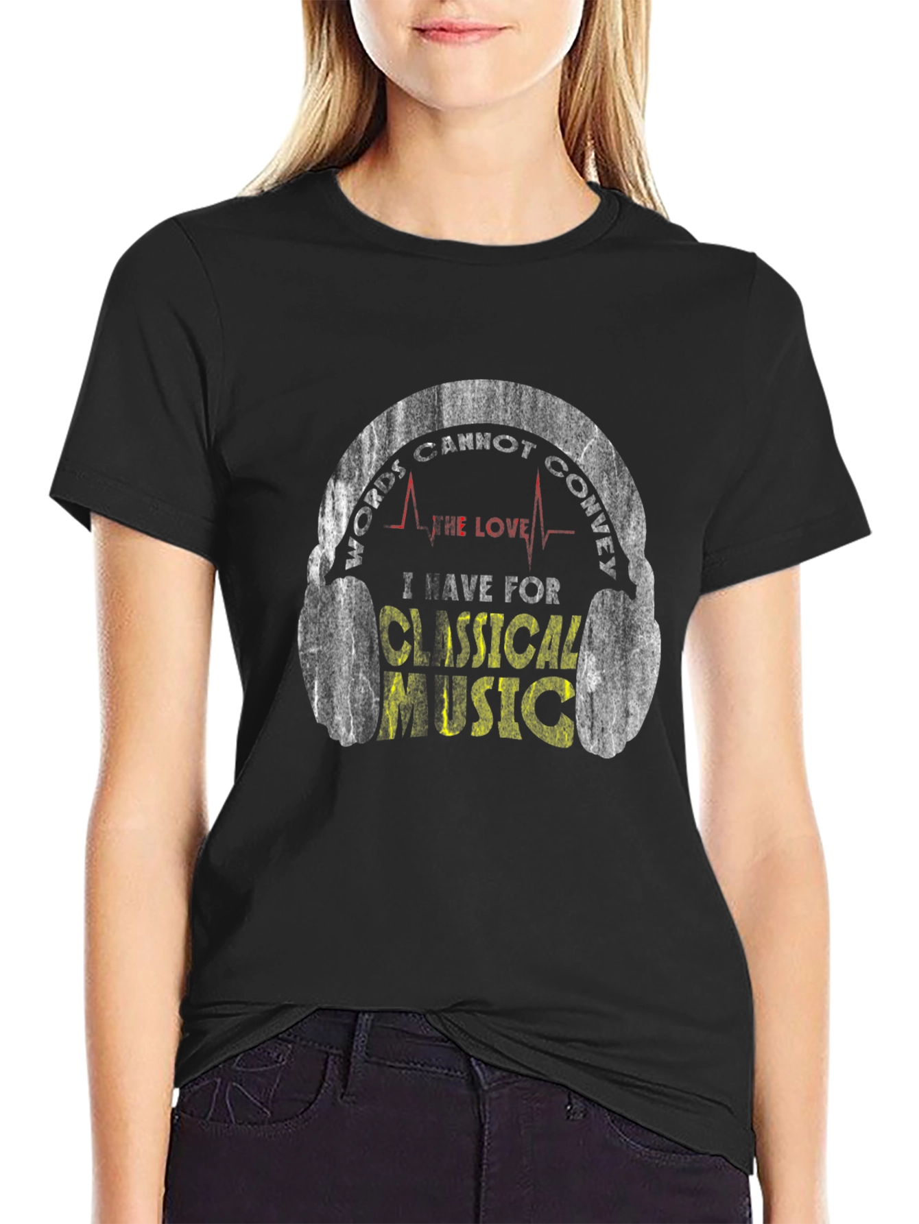 Black Classical Music Lover Graphic Tee - Headphones Design view 2