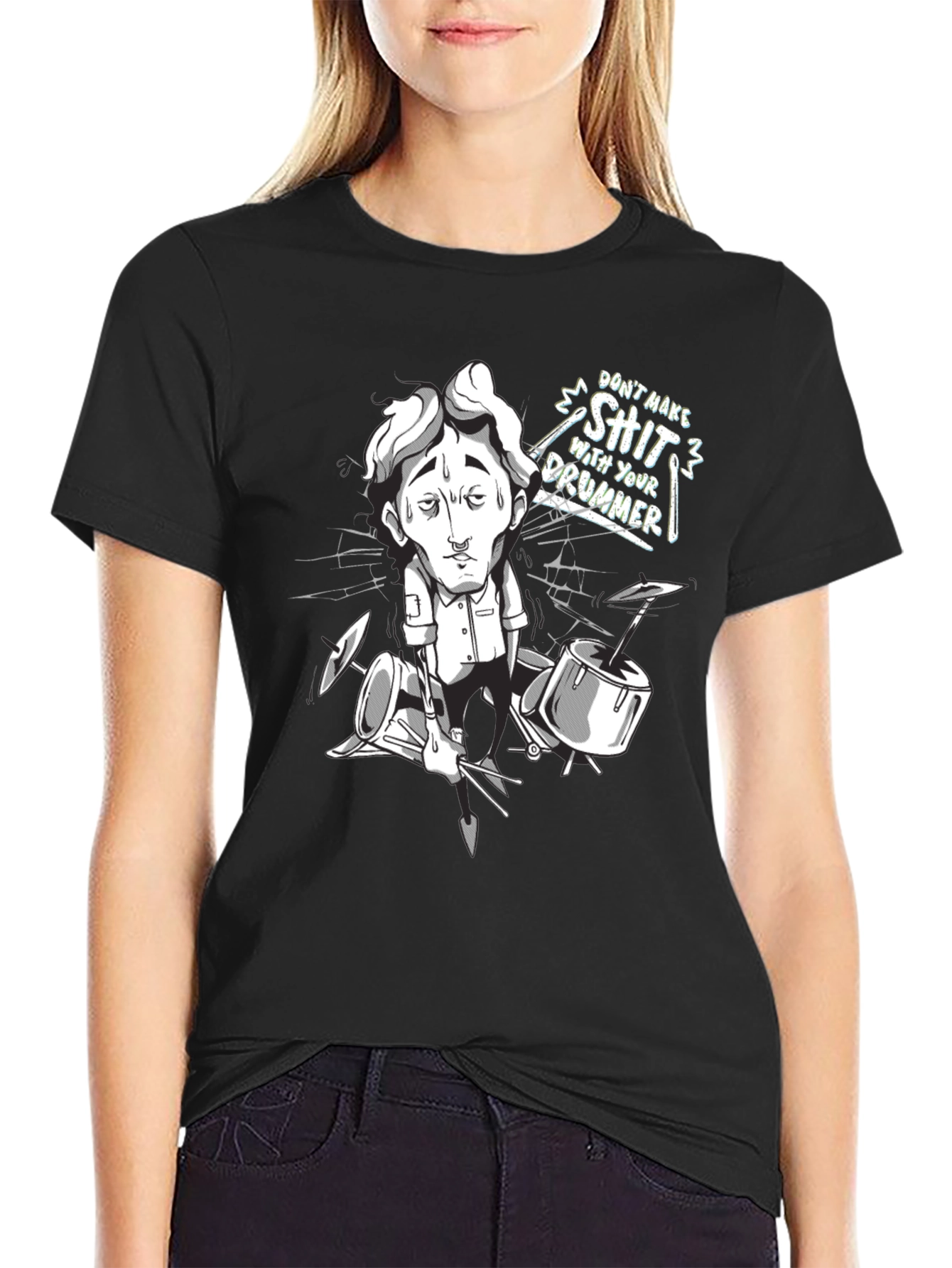 Black Don't Make Shit With Your Drummer Graphic T-Shirt view 2