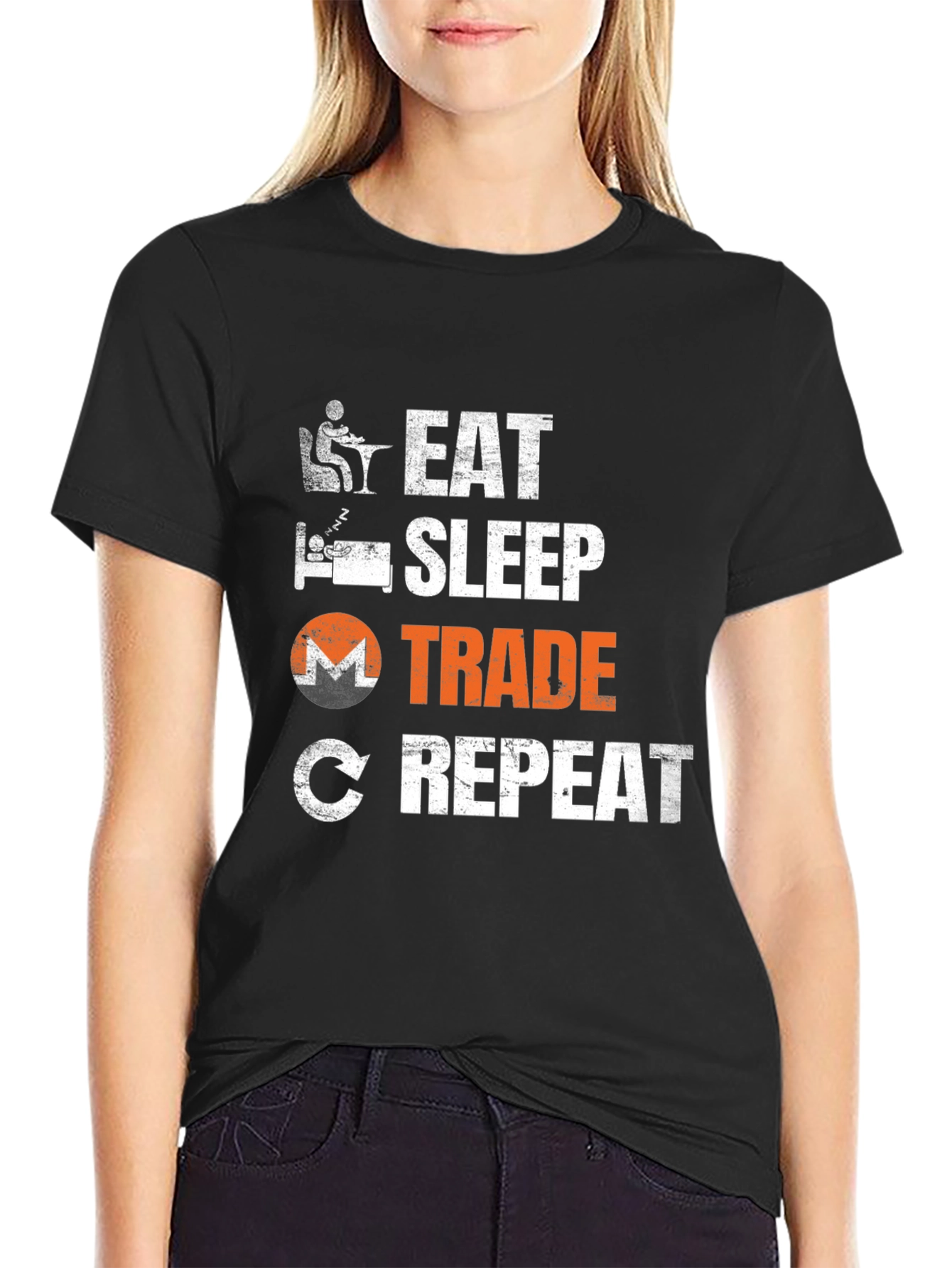 Black Eat Sleep Trade Repeat T-Shirt - Crypto Trading Tee view 2