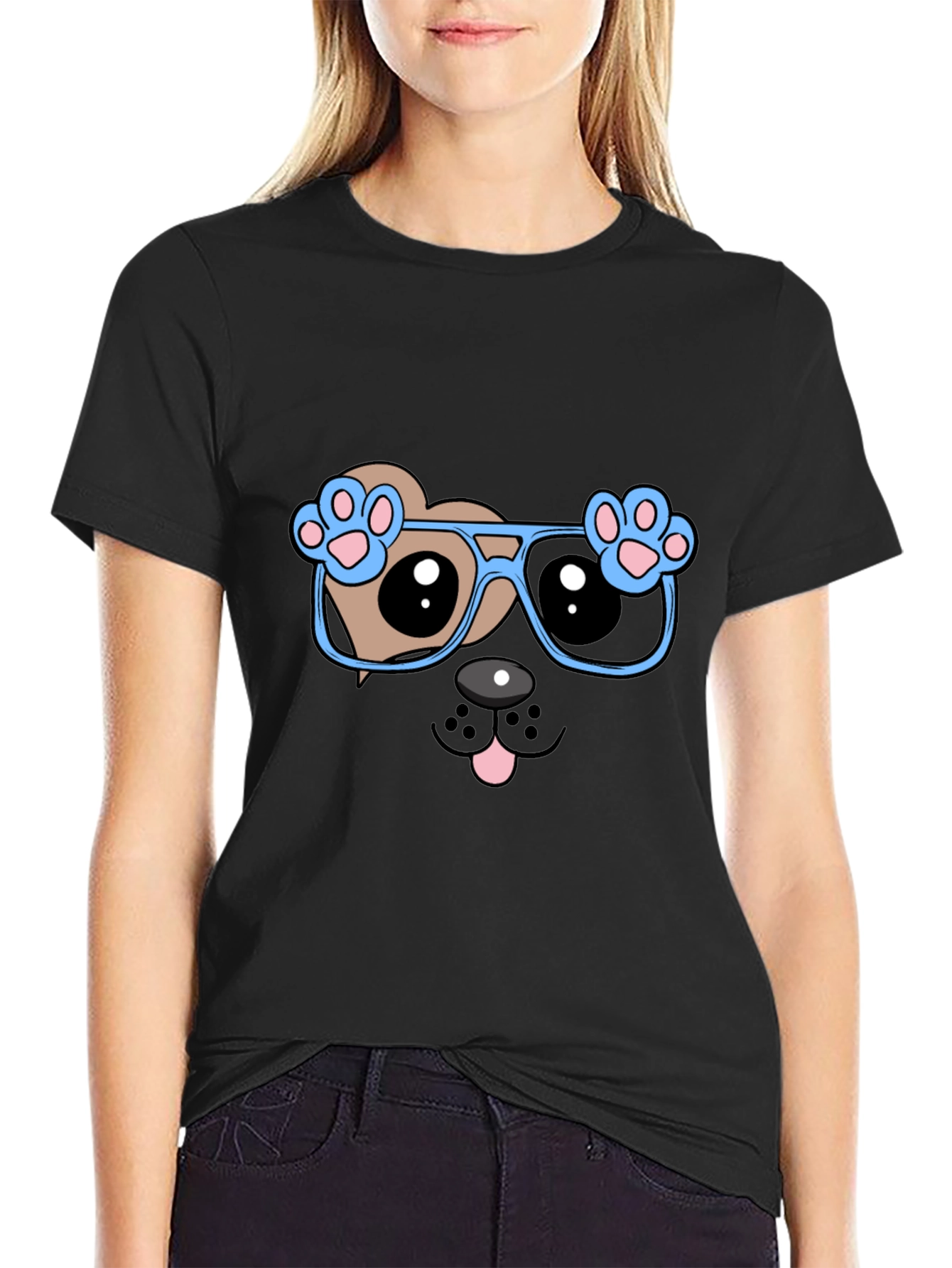 Black Cool Dog with Glasses Graphic Tee view 2