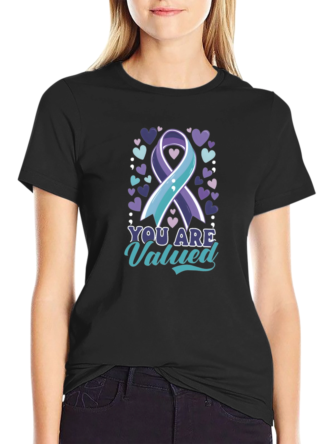 Black You Are Valued Suicide Prevention Awareness T-Shirt view 2