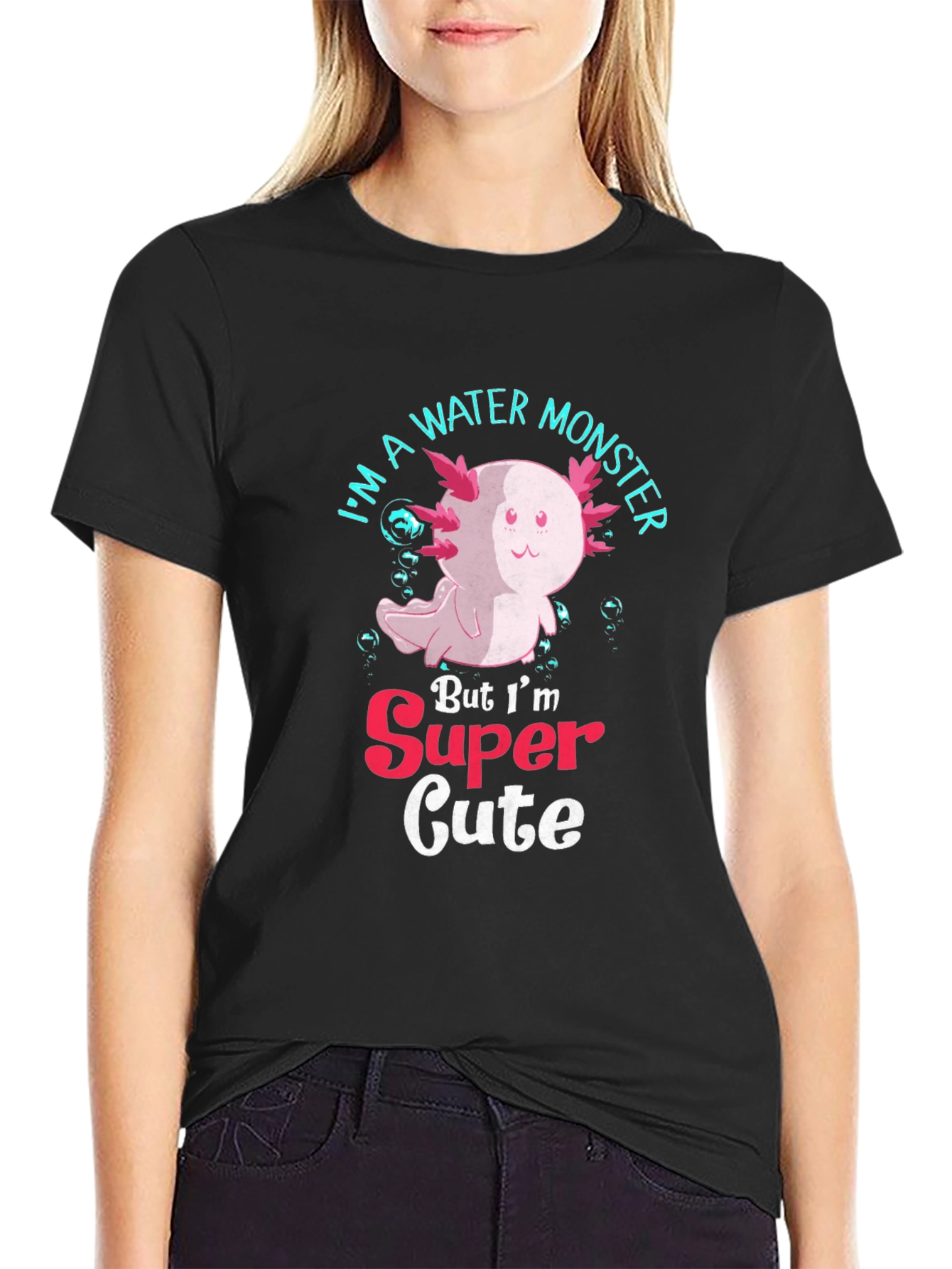 Black Cute Axolotl Water Monster T-Shirt view 2