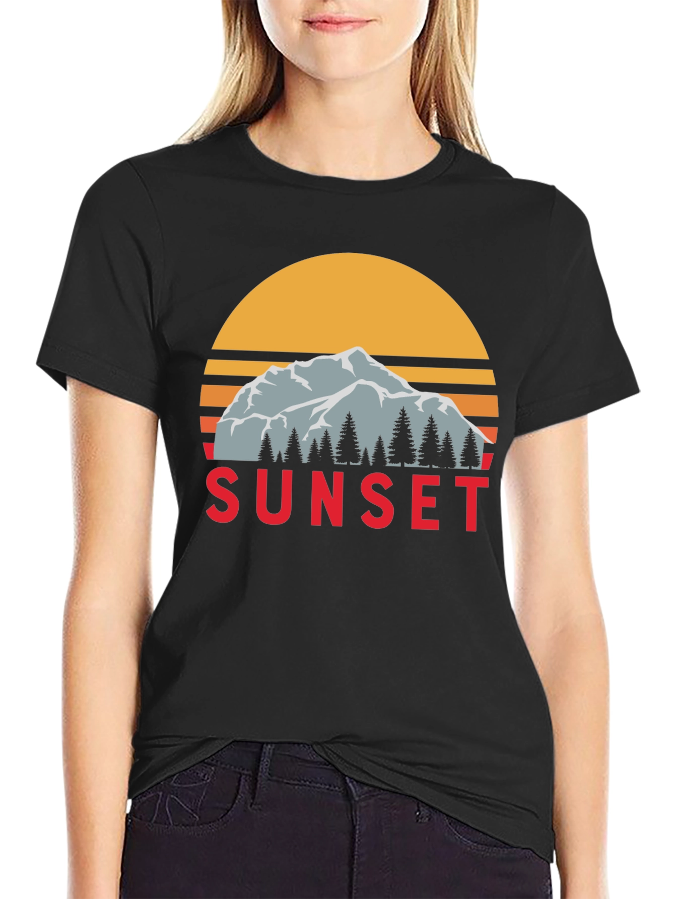 Black Sunset Mountain Graphic Tee - Retro Style view 2