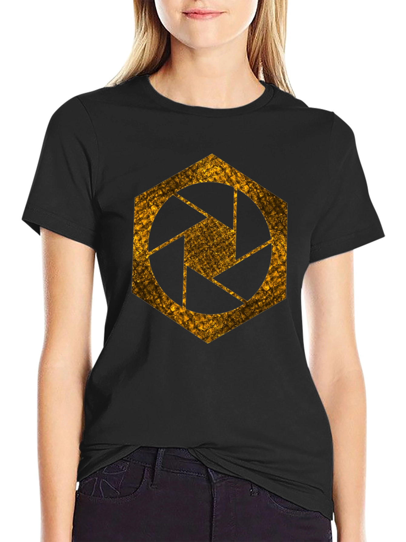 Black Aperture Hexagon T-Shirt - Graphic Tee view 2