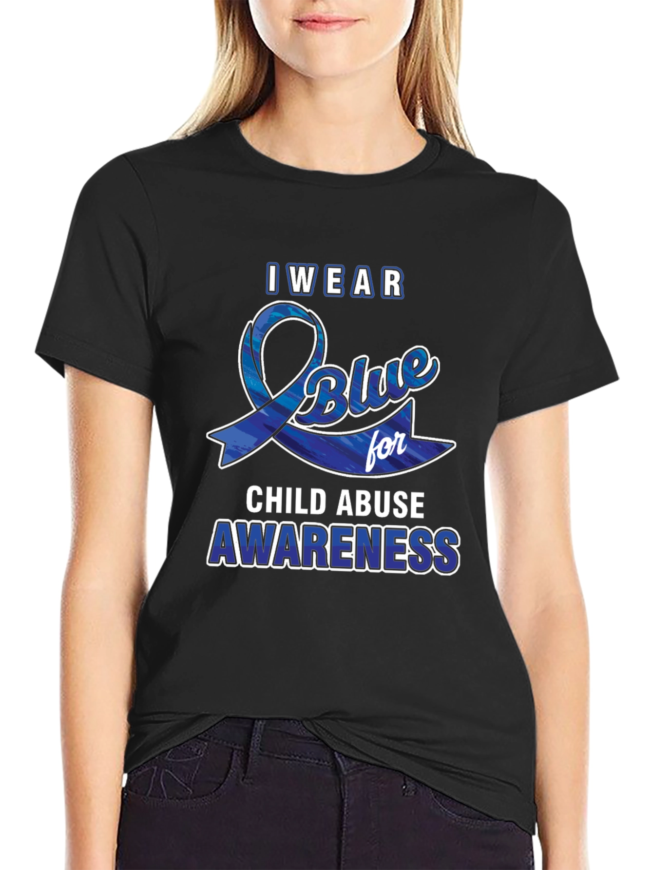 Black I Wear Blue For Child Abuse Awareness T-Shirt view 2