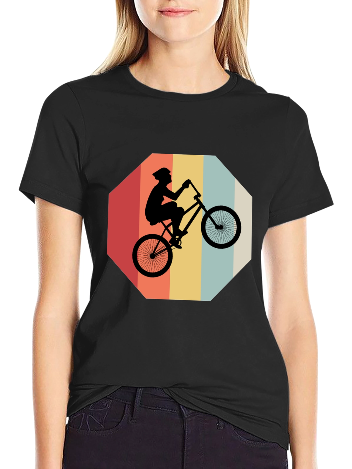 Black Retro Bike Rider Graphic Tee - Black Cotton Blend view 2