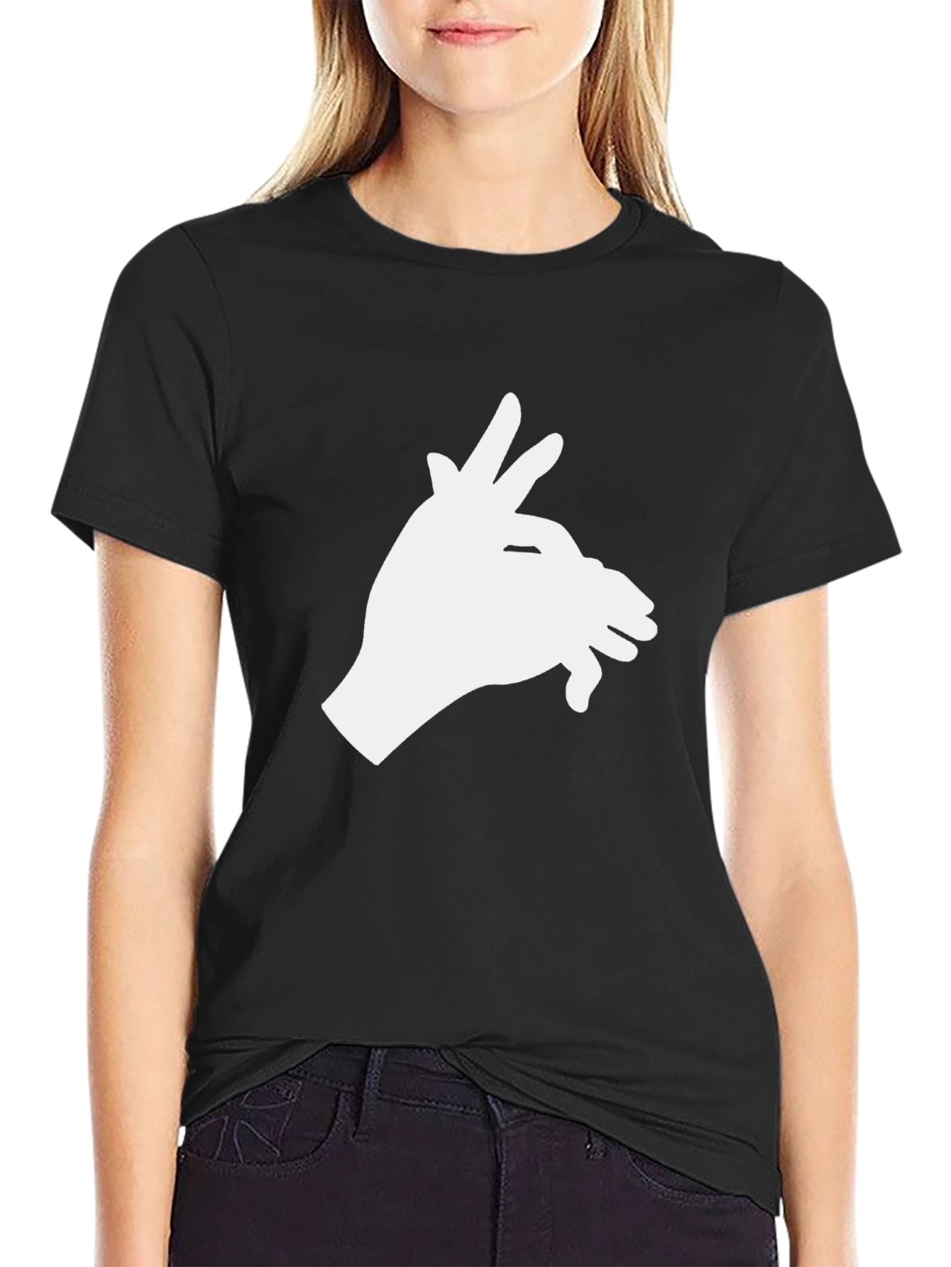 Black Shadow Puppet Hand Graphic Tee - Black Cotton view 2