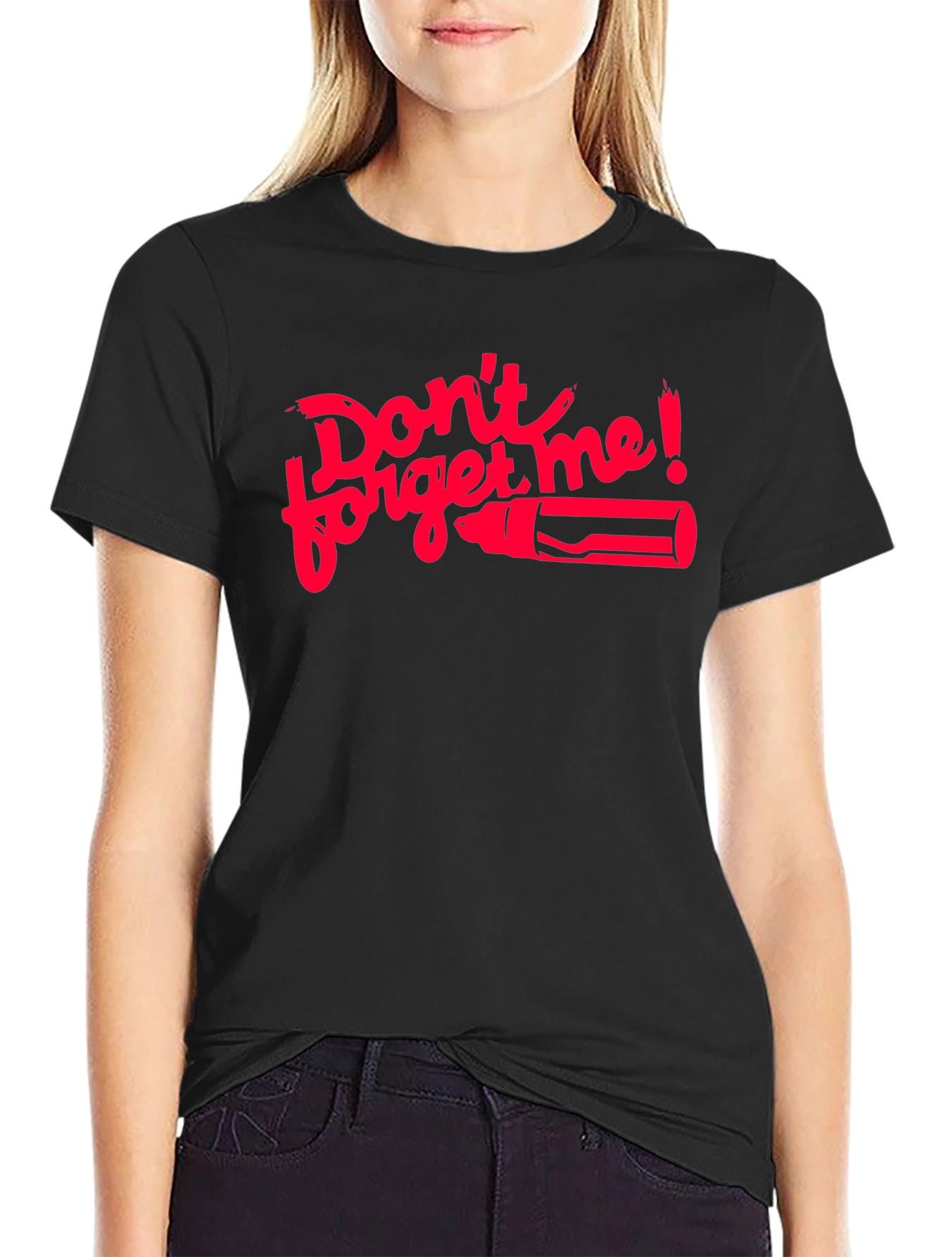 Black Don't Forget Me T-Shirt - Red Graphic on Black view 2