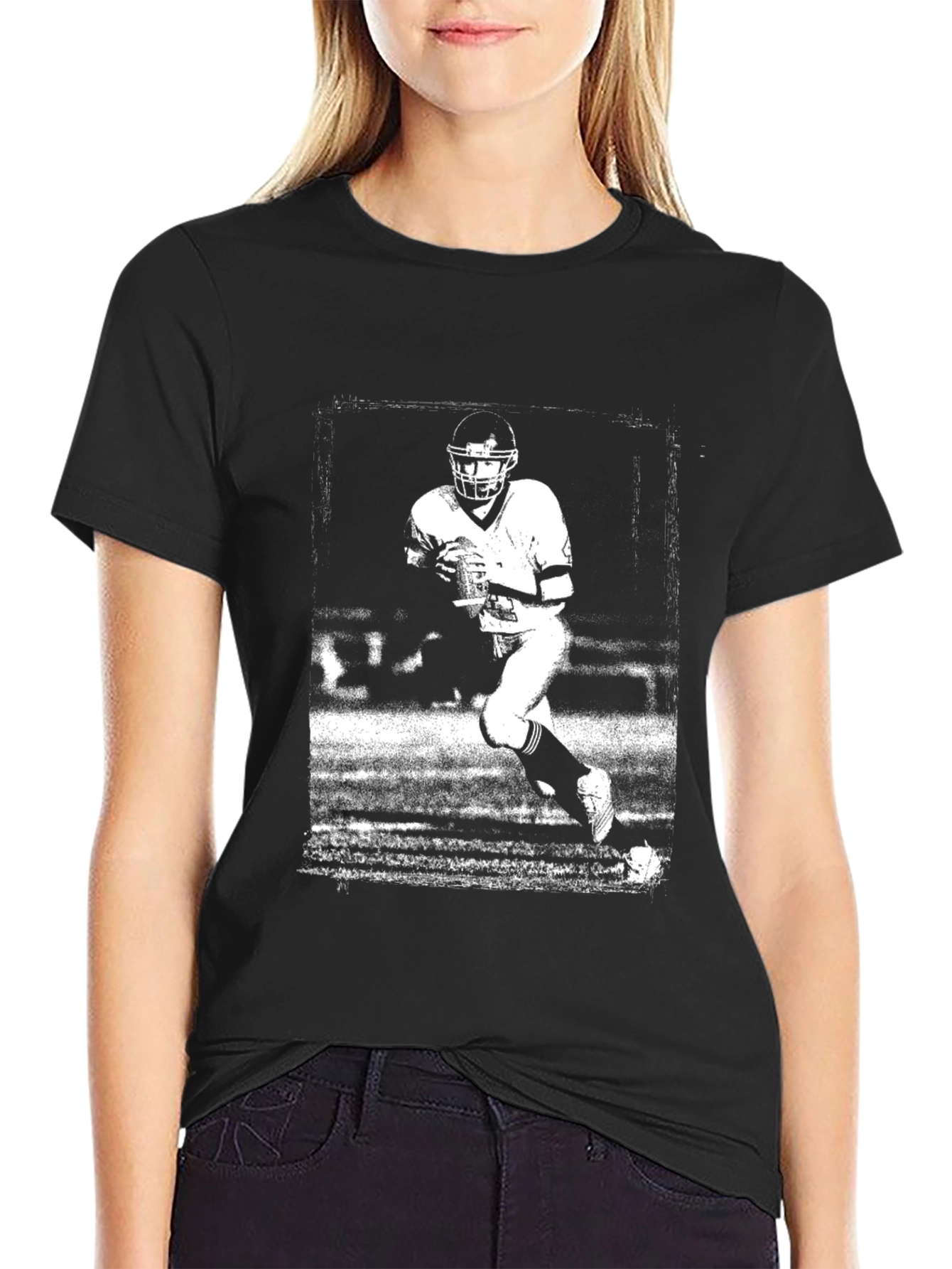 Black Vintage Football Player Black Graphic Tee view 2