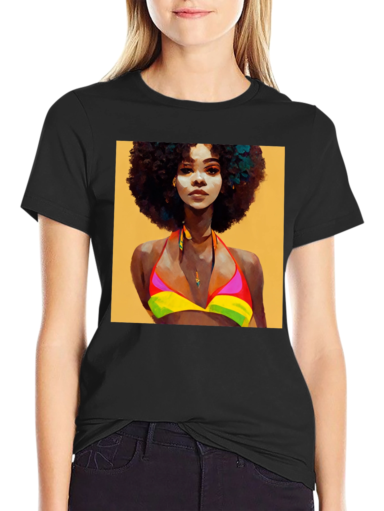 Black Afro Woman Art Graphic T-Shirt view 2