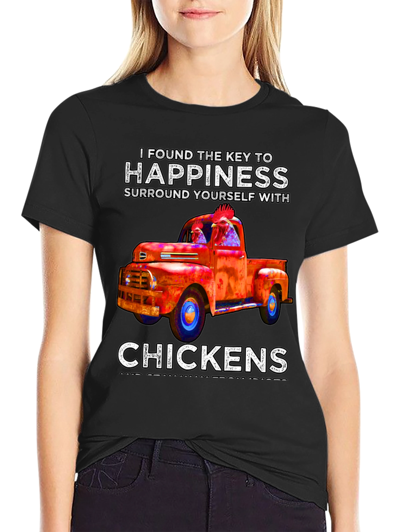 Black Happiness is Chickens Truck T-Shirt view 2