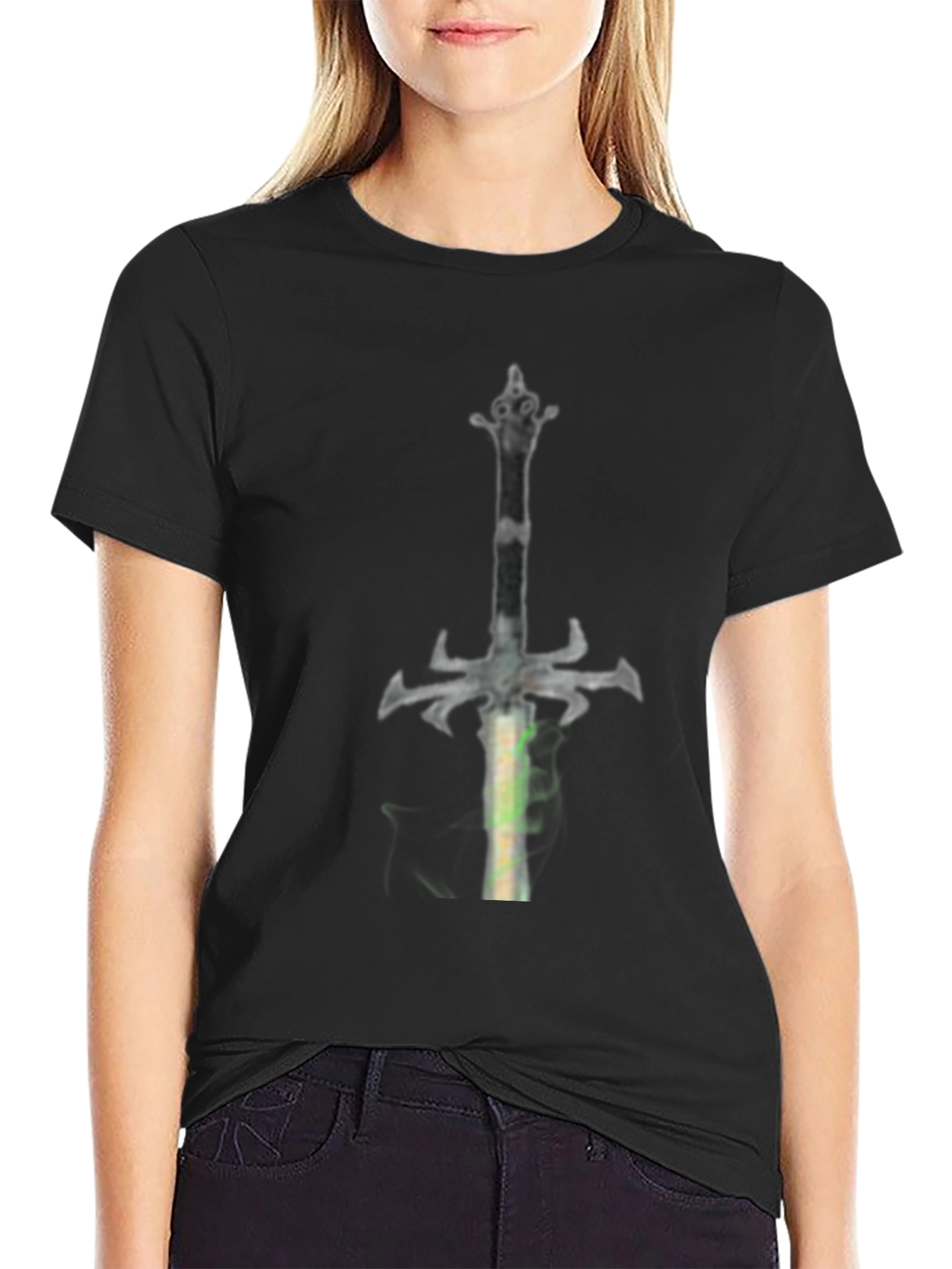 Black Fantasy Sword Graphic Tee - Black Cotton Casual Shirt view 2