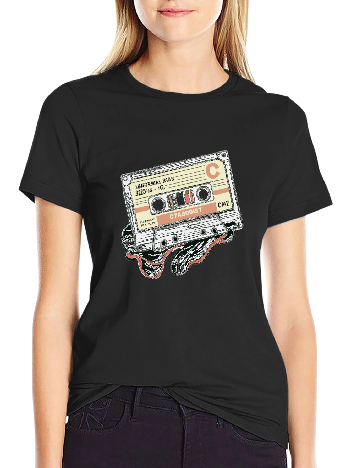 Black Retro Cassette Tape Graphic Tee - Vintage Music Lover T-Shirt view 2