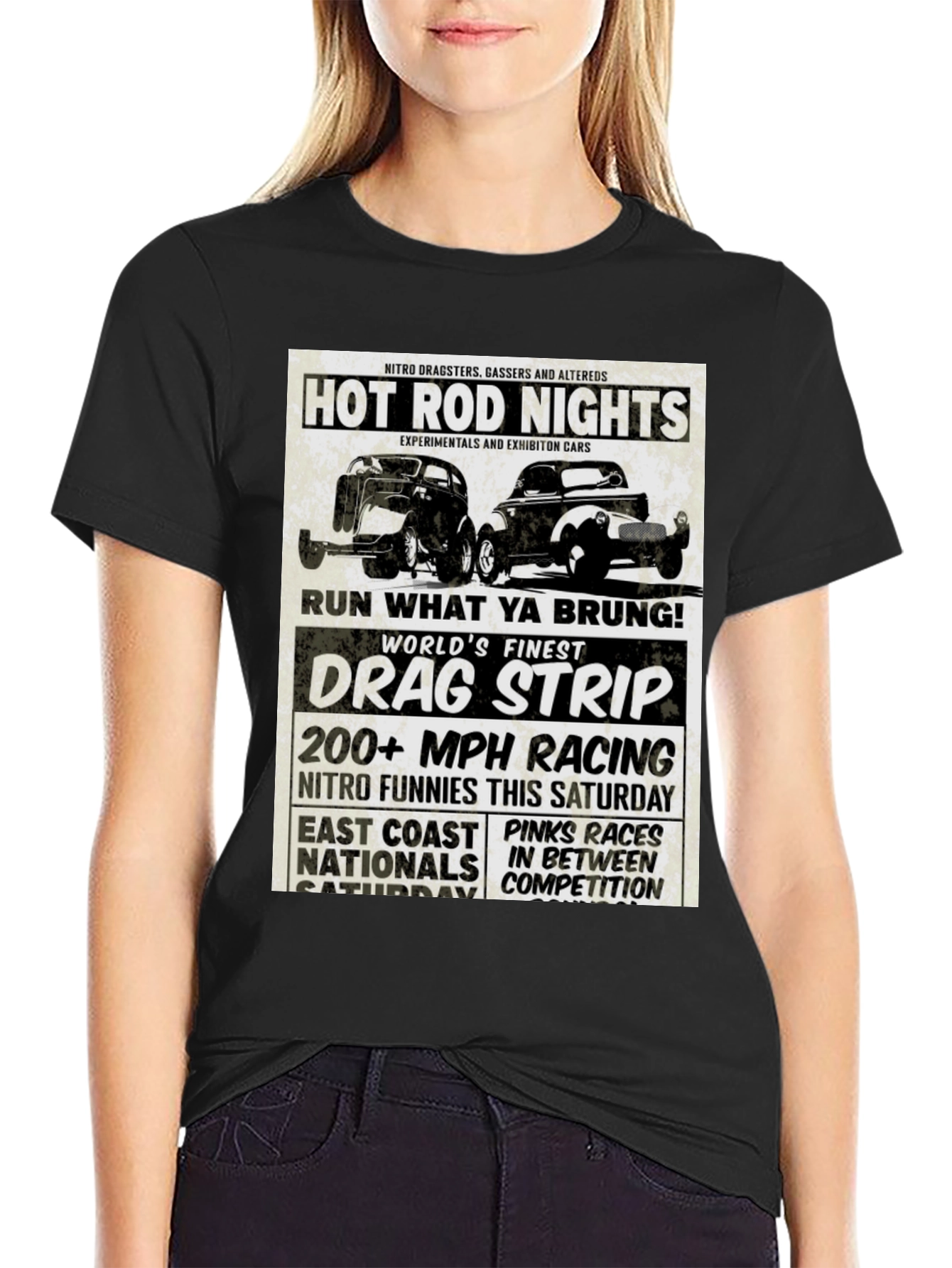Black Hot Rod Nights Drag Racing T-Shirt view 2
