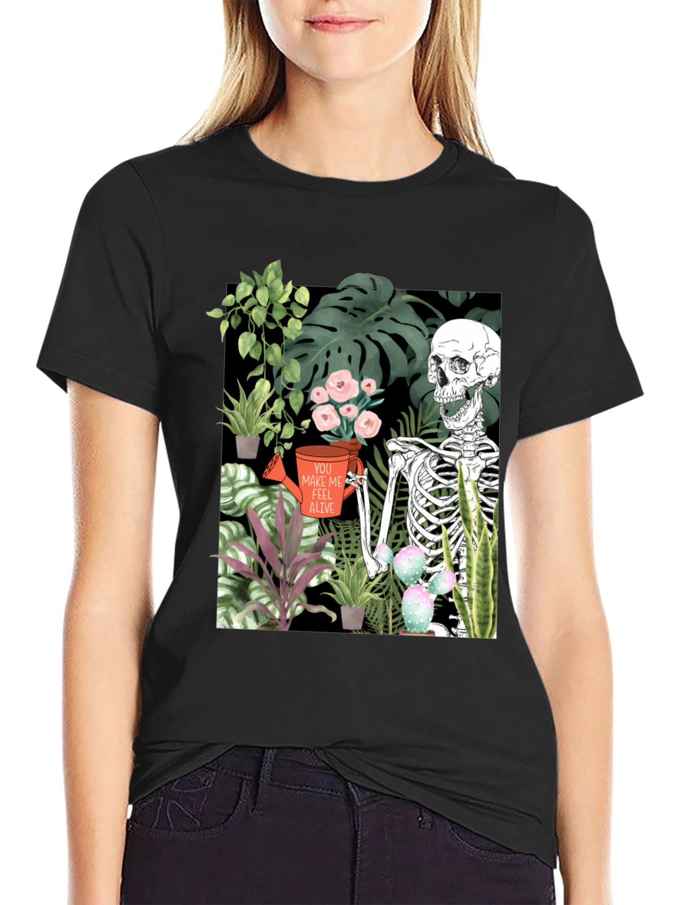 Black Skeleton Gardener Graphic Tee - Make Me Feel Alive Shirt view 2