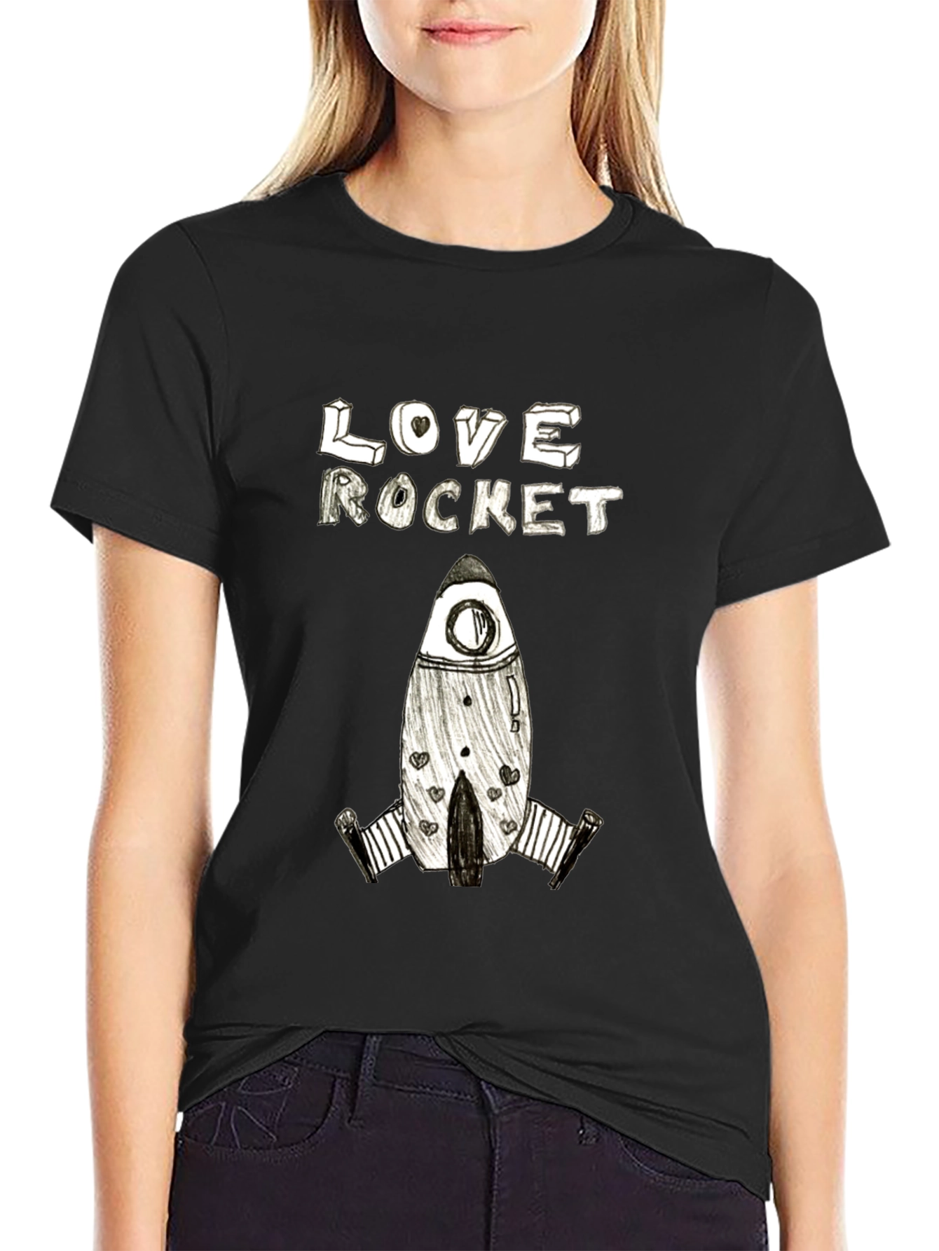 Black Love Rocket Graphic Tee - Black Cotton Blend view 2