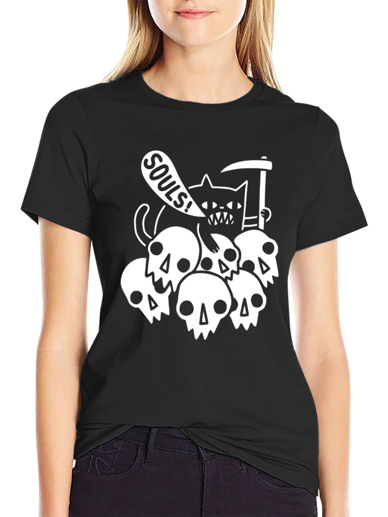 Black Grim Reaper Cat T-Shirt - Soul Collector Tee view 2