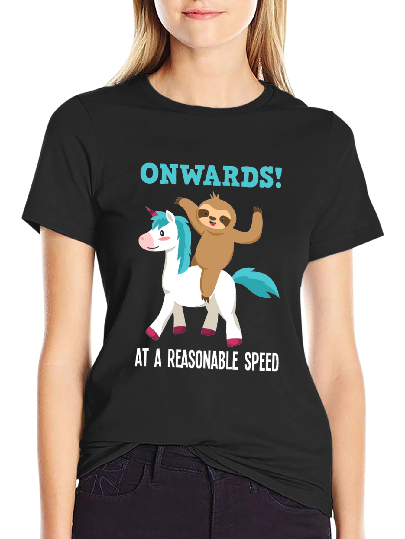 Black Sloth Riding Unicorn T-Shirt - Reasonable Speed view 2