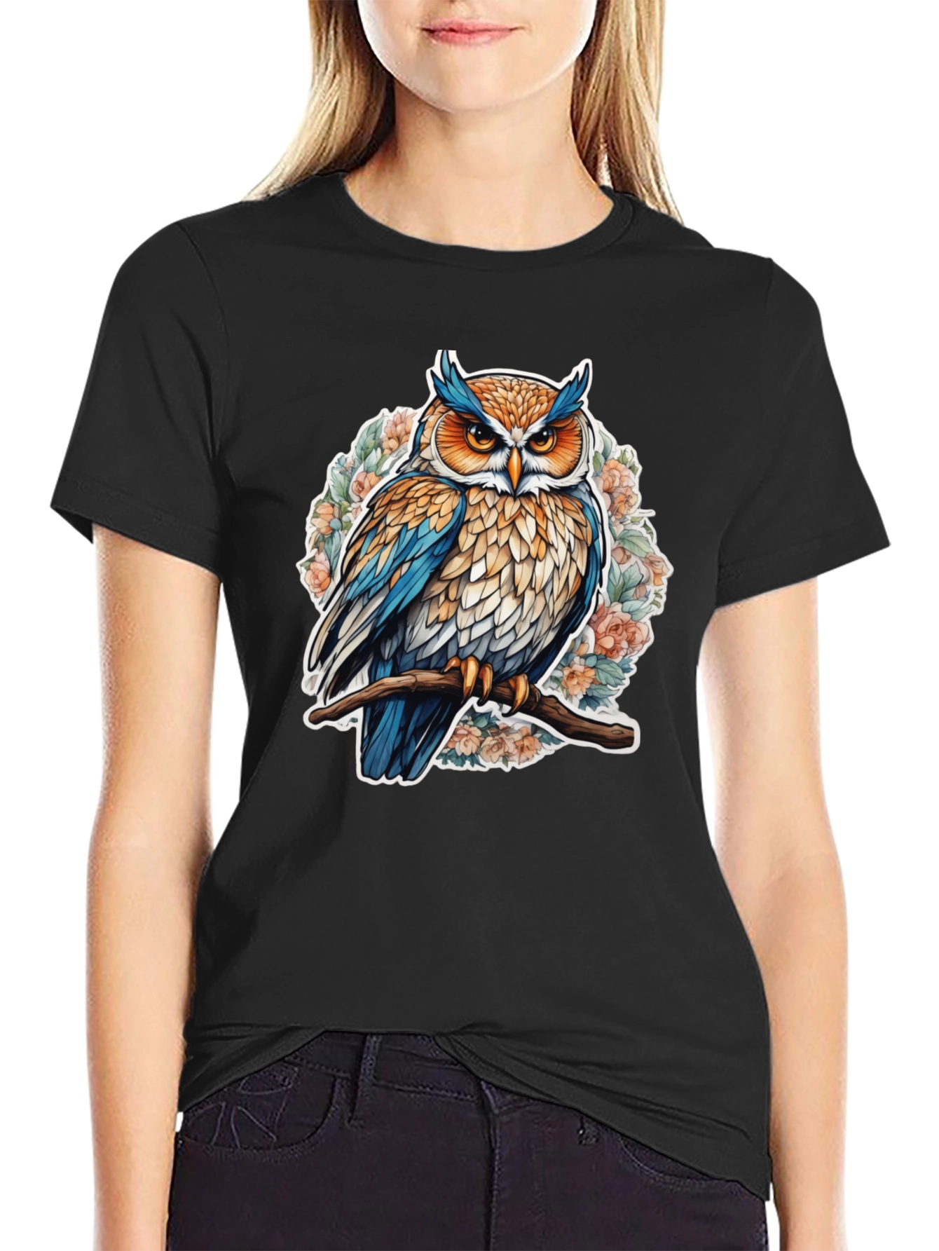 Black Owl Graphic Tee - Nature Inspired Design view 2