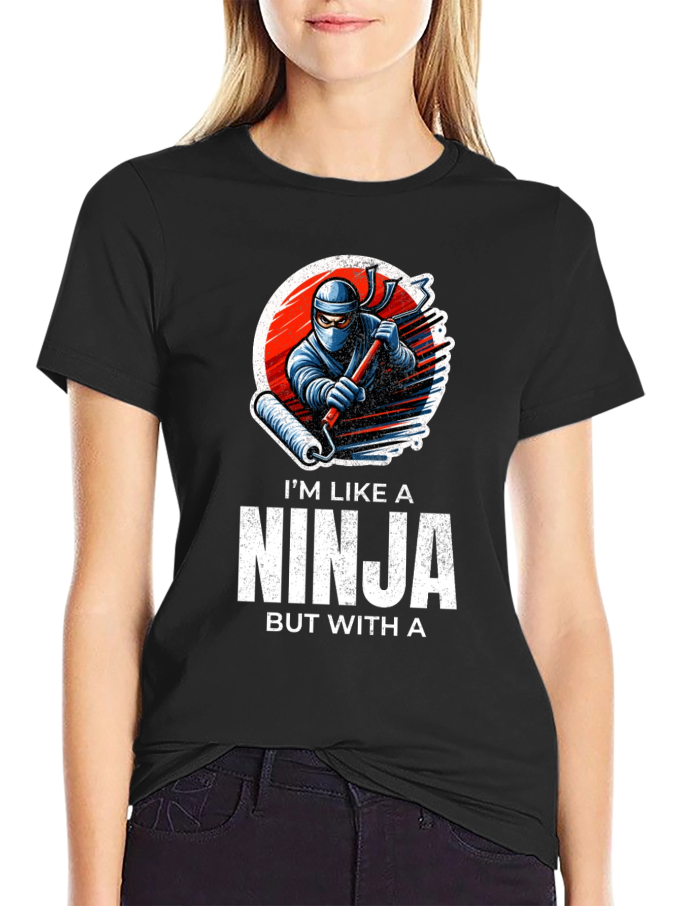 Black Ninja Painter T-Shirt - Funny Graphic Tee view 2