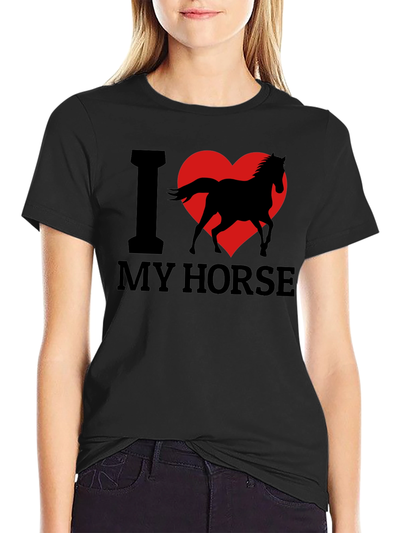 Black I Love My Horse T-Shirt - Black Cotton Tee view 2