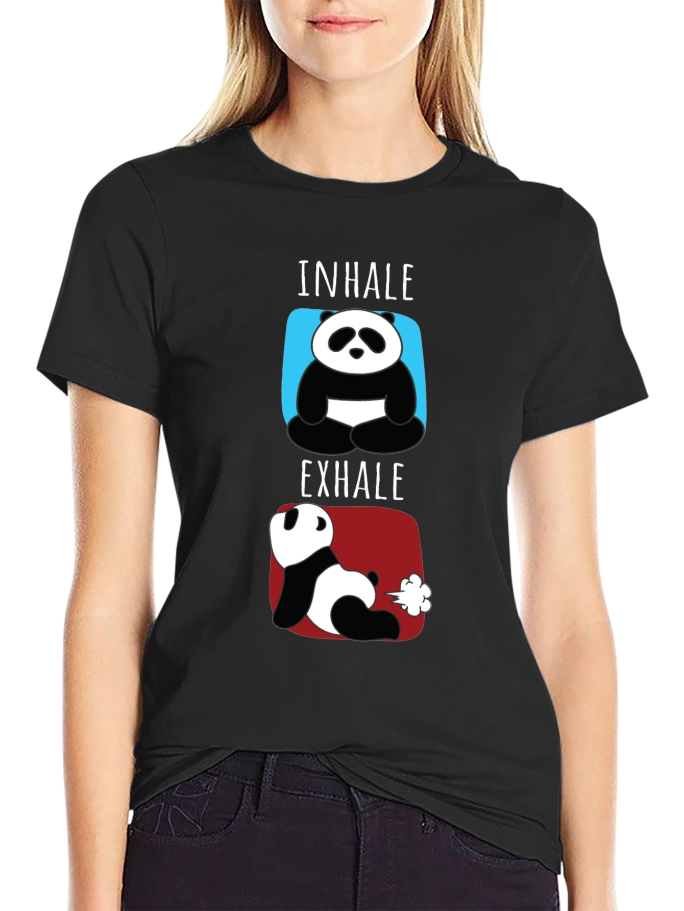 Black Inhale Exhale Funny Panda T-Shirt view 2