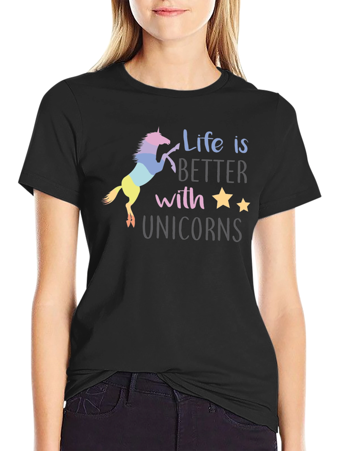 Black Unicorn Life T-Shirt - Magical Graphic Tee view 2