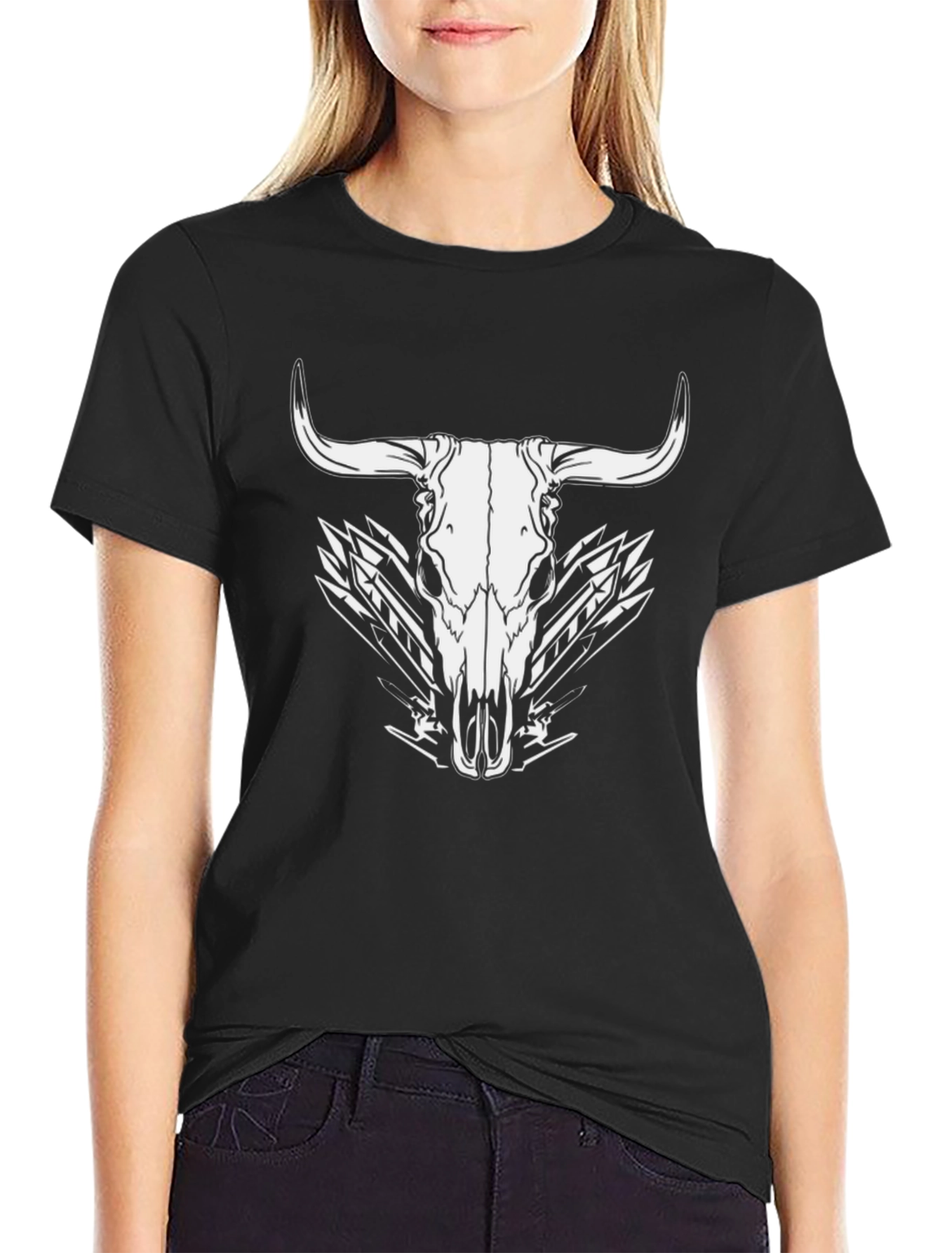 Black Black Bull Skull Graphic Tee view 2