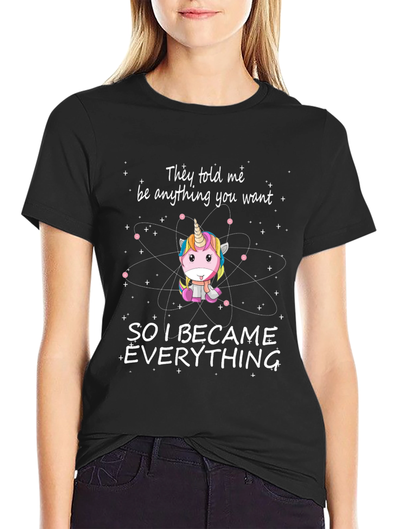 Black Unicorn Science Humor T-Shirt - Be Anything, Be Everything! view 2