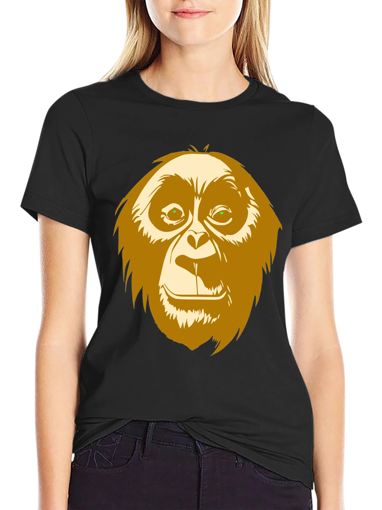 Black Orangutan Graphic Print Black T-Shirt view 2