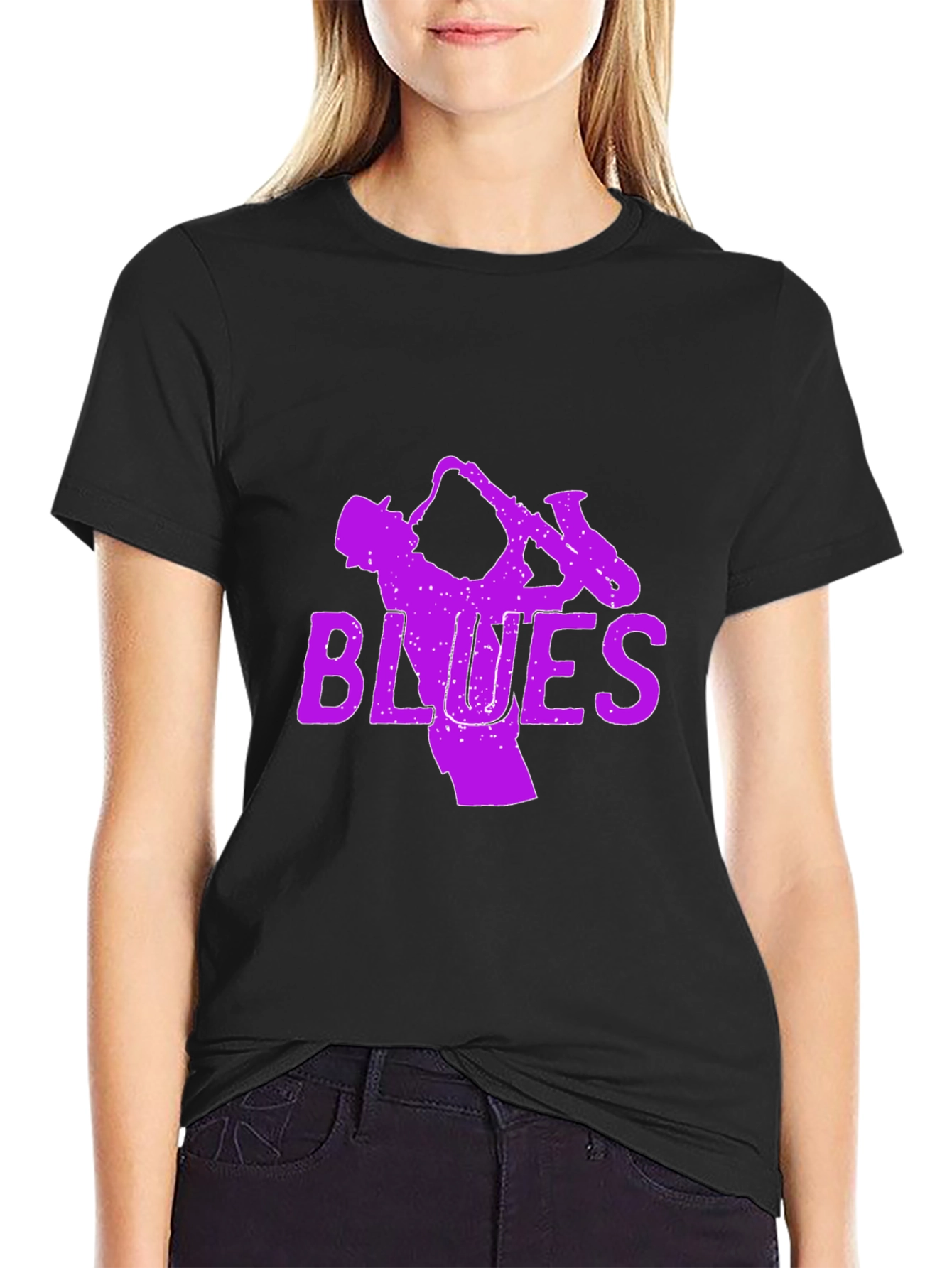 Black Blues Saxophone Graphic T-Shirt - Black view 2