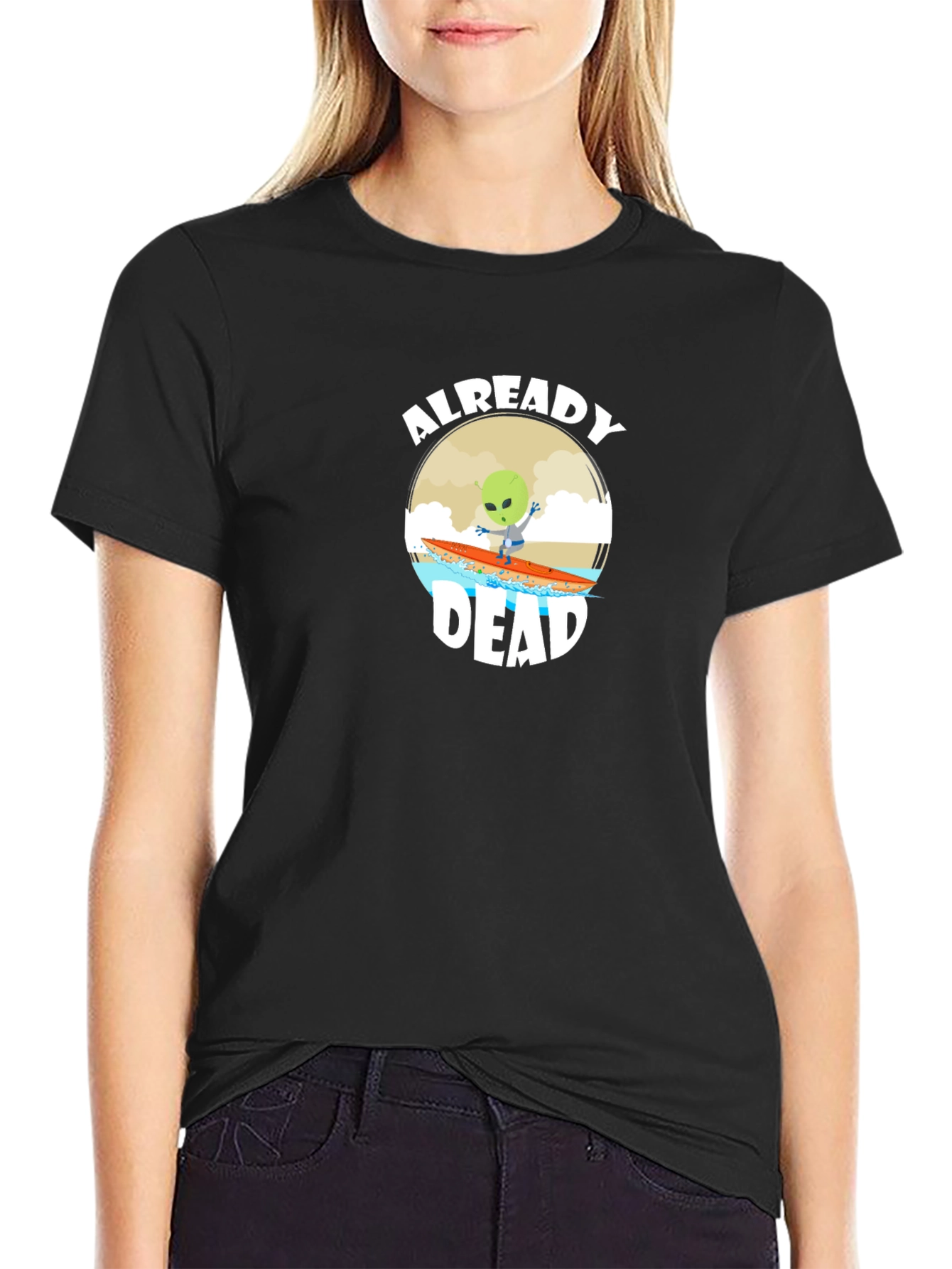 Black Already Dead Alien Surfing T-Shirt view 2