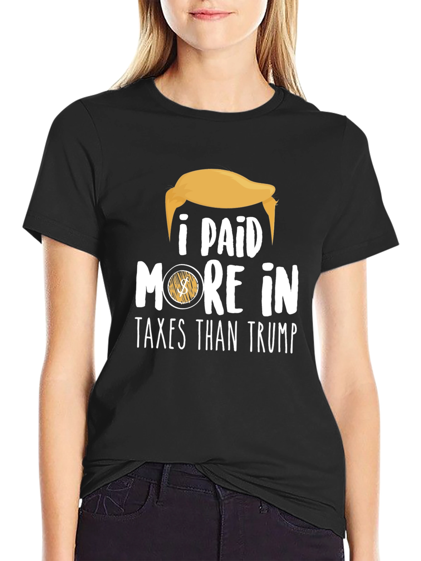 Black I Paid More in Taxes Than Trump Graphic Tee view 2
