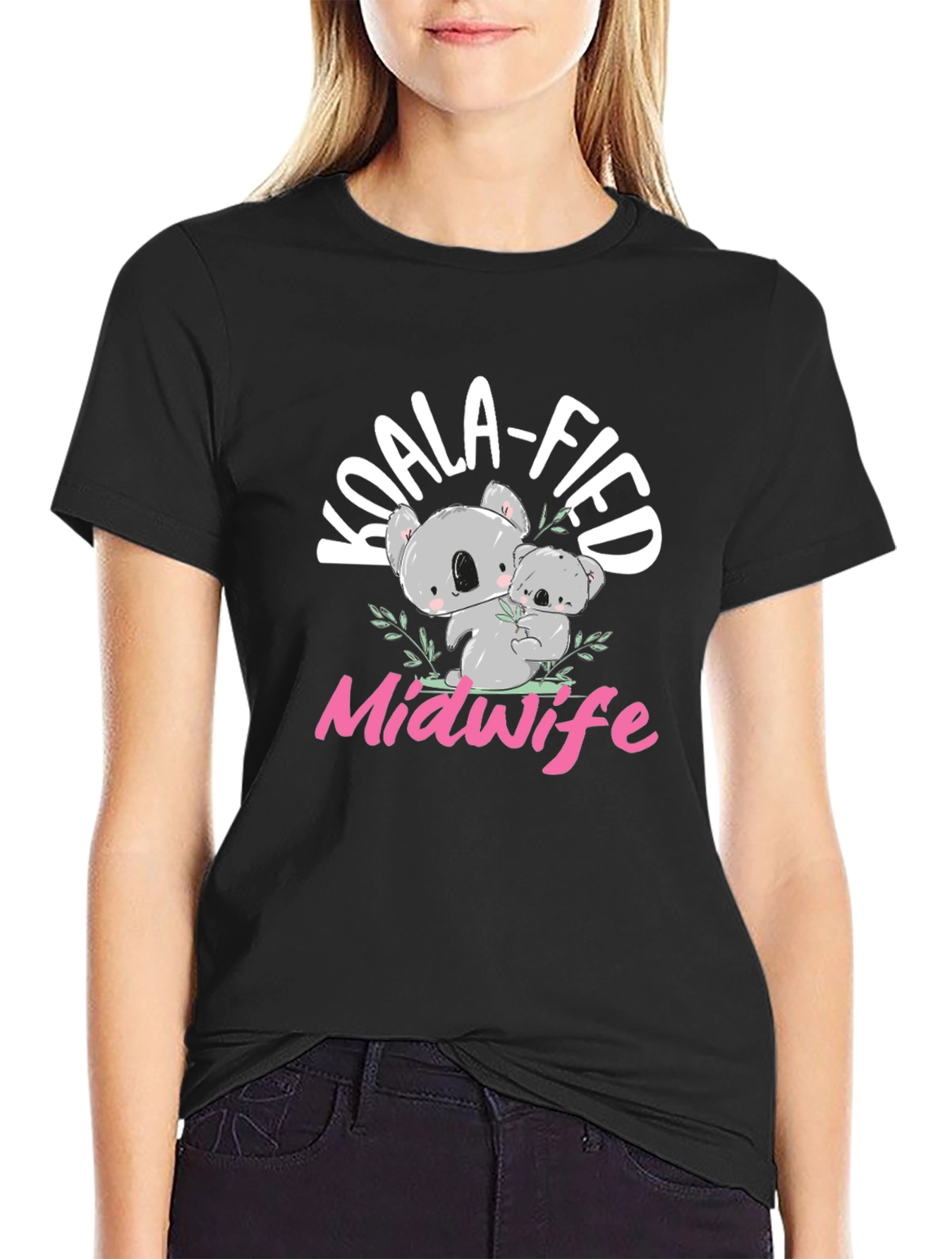 Black Koala-fied Midwife T-Shirt - Cute Koala Bear Design view 2