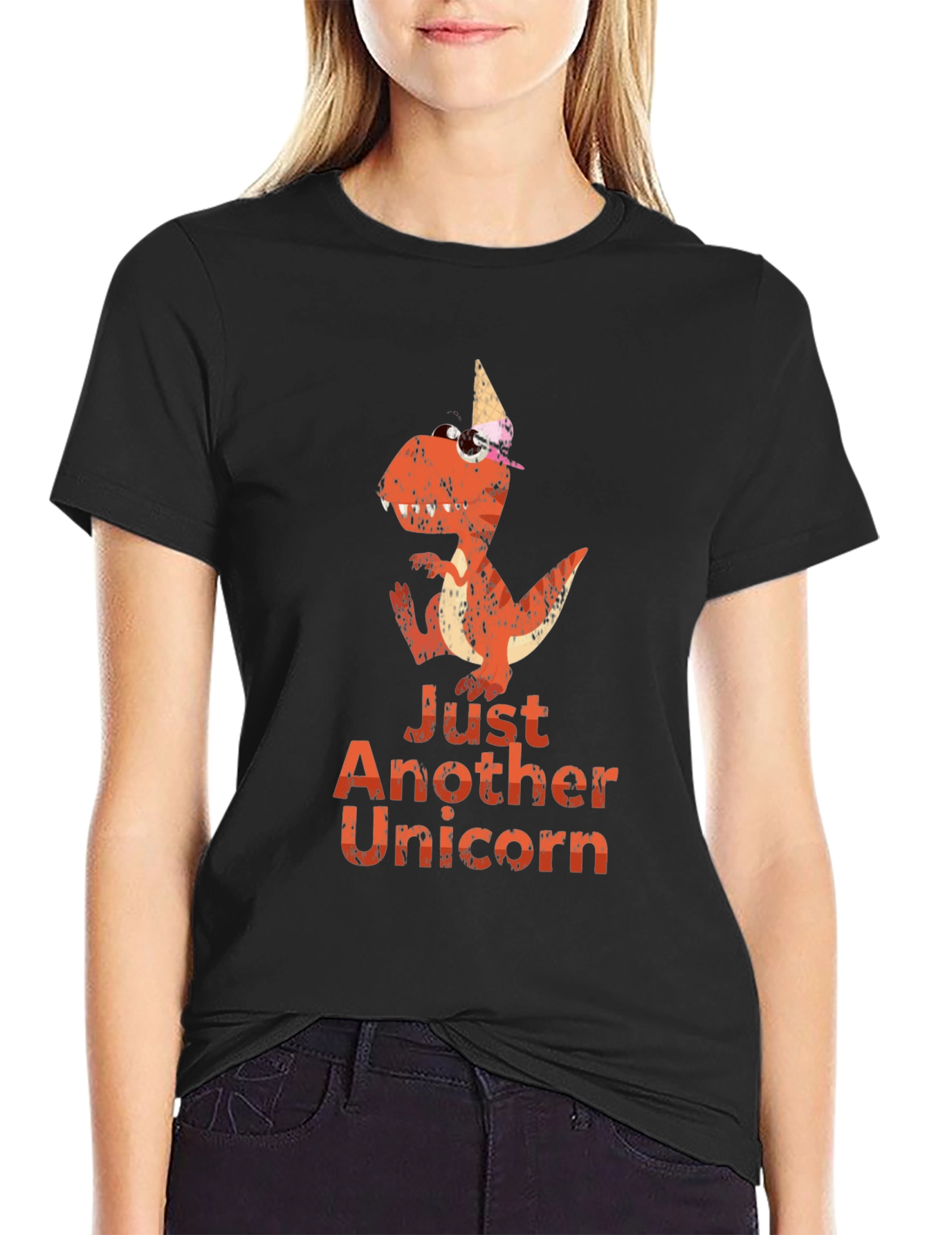 Black Dino Unicorn Graphic Tee - Unique Novelty T-Shirt view 2