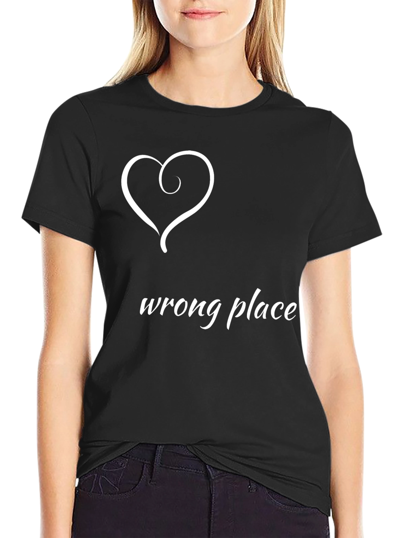 Black Wrong Place Heart Graphic Black T-Shirt view 2